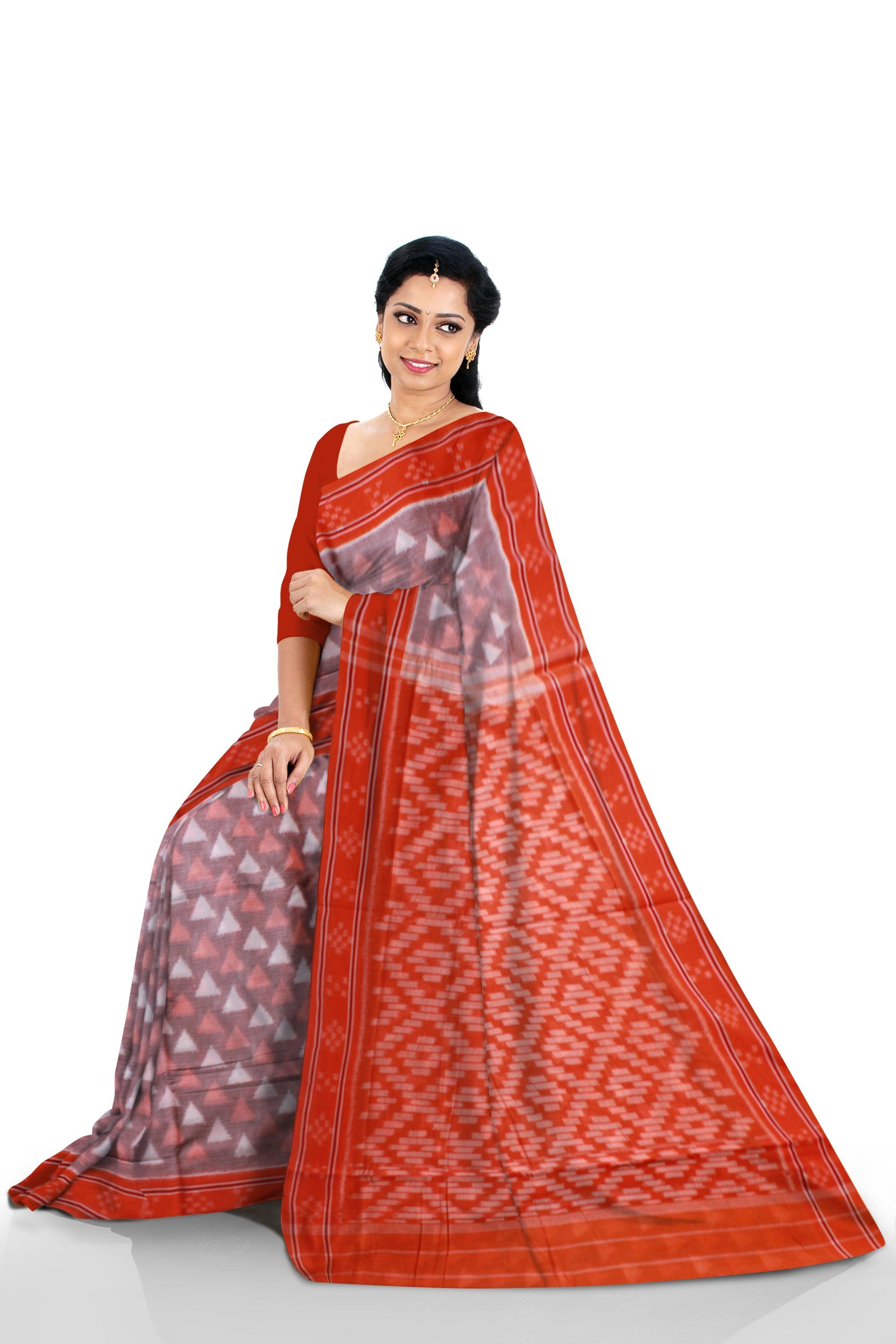 NEW ARRIVAL A MANIABANDHA COTTON SAREE IS ORANGE AND BODY COLOR BASE, WITHOUT BLOUSE PIECE. - Koshali Arts & Crafts Enterprise