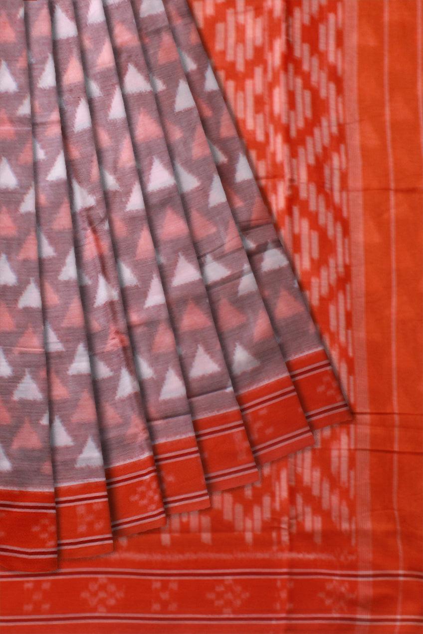 NEW ARRIVAL A MANIABANDHA COTTON SAREE IS ORANGE AND BODY COLOR BASE, WITHOUT BLOUSE PIECE. - Koshali Arts & Crafts Enterprise