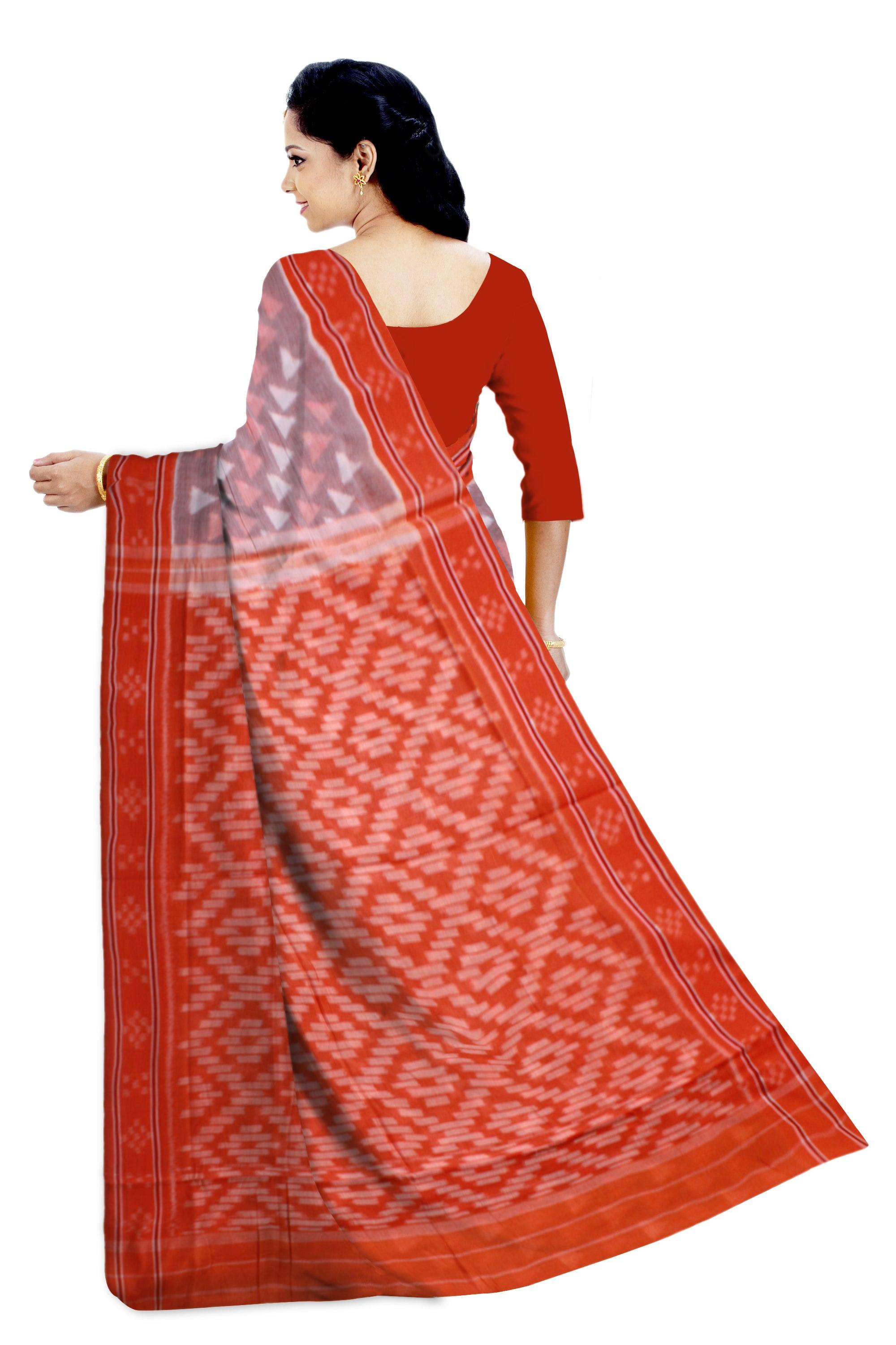 NEW ARRIVAL A MANIABANDHA COTTON SAREE IS ORANGE AND BODY COLOR BASE, WITHOUT BLOUSE PIECE. - Koshali Arts & Crafts Enterprise