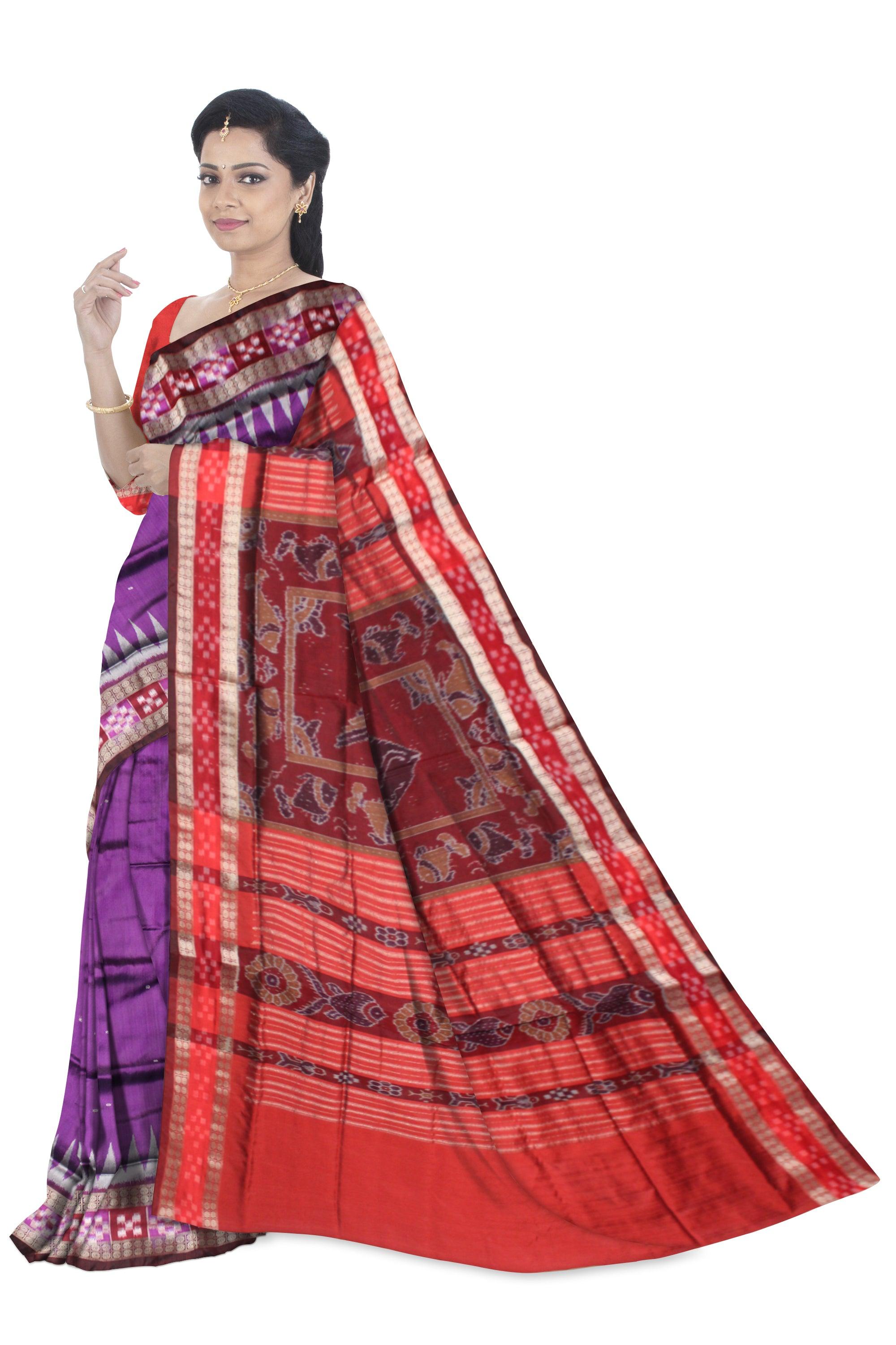 LATEST HANDWOVEN DHADI SAPTA PATA SAREE IS DARK VIOLET COLOR AND RED COLOR  BASE, ATTACHED WITH BLOUSE PIECE. - Koshali Arts & Crafts Enterprise