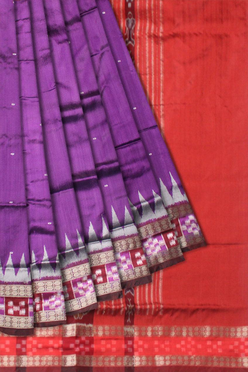 LATEST HANDWOVEN DHADI SAPTA PATA SAREE IS DARK VIOLET COLOR AND RED COLOR  BASE, ATTACHED WITH BLOUSE PIECE. - Koshali Arts & Crafts Enterprise