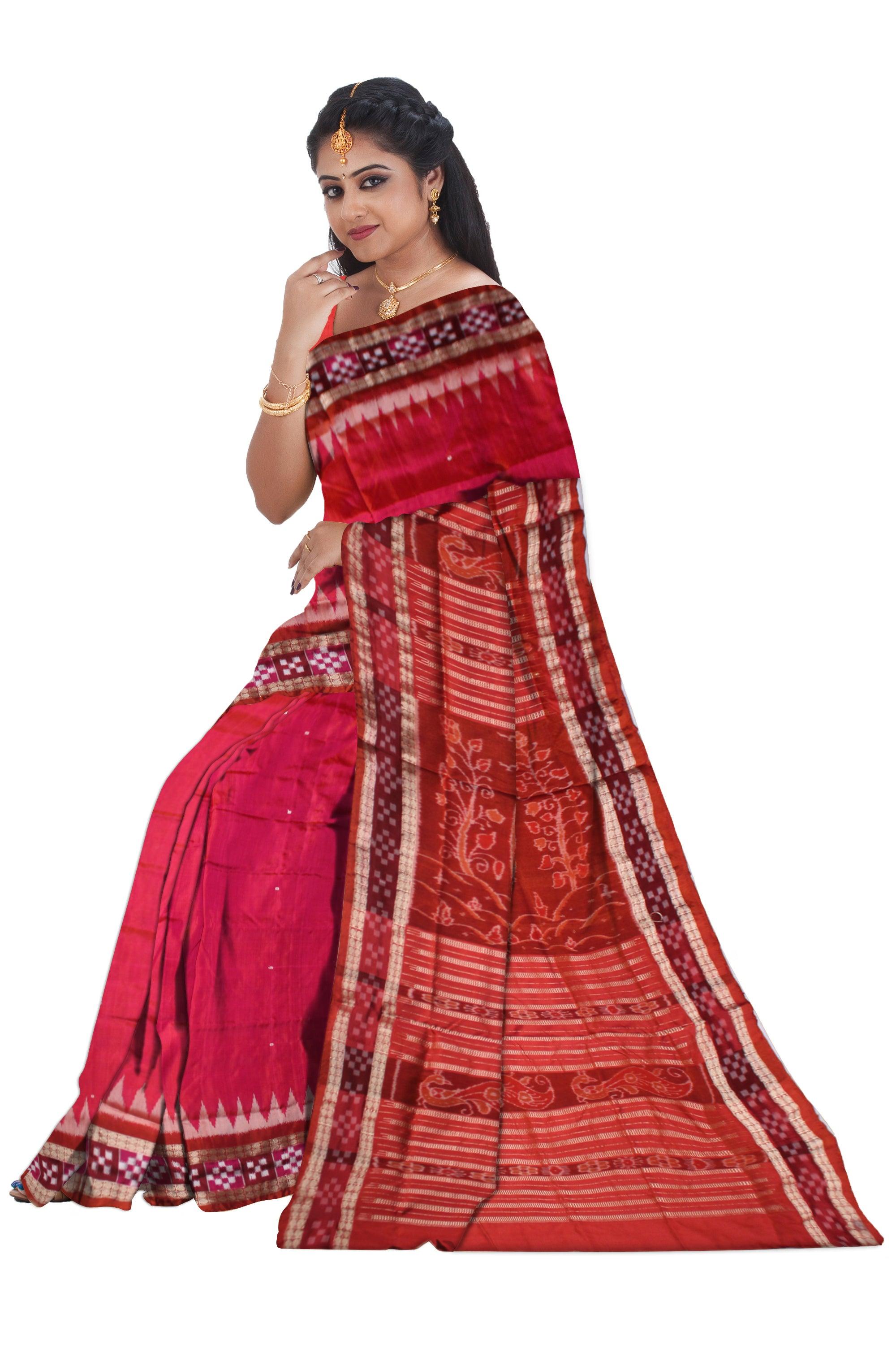 PINK AND ORANGE COLOR DHADI SAPTA PATA SAREE , WITH BLOUSE PIECE. USEFUL FOR OCCASIONS SPECIAL . - Koshali Arts & Crafts Enterprise