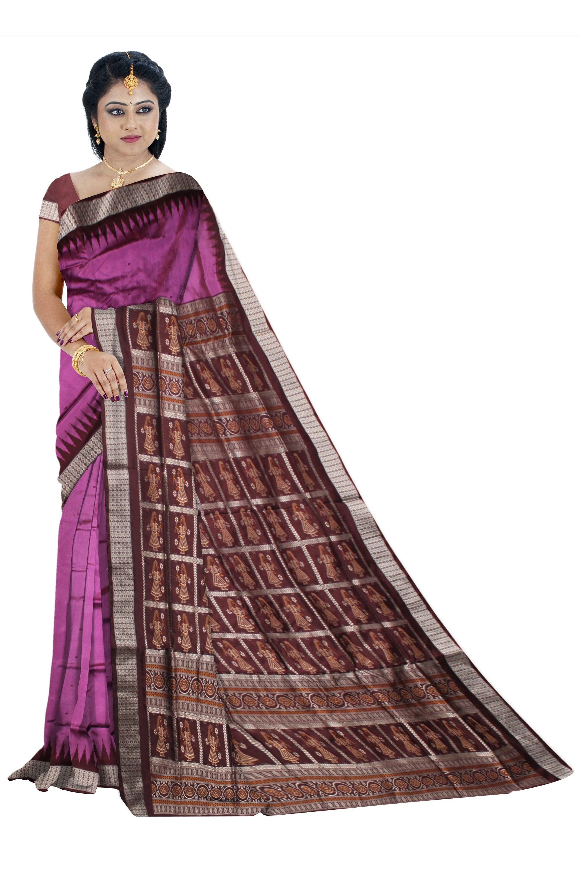 LATEST DOLL PRINT PALLU BOOTY PATTERN PATA SAREE IS HOTPINK AND MAROON COLOR BASE, WITH BLOUSE PIECE. - Koshali Arts & Crafts Enterprise