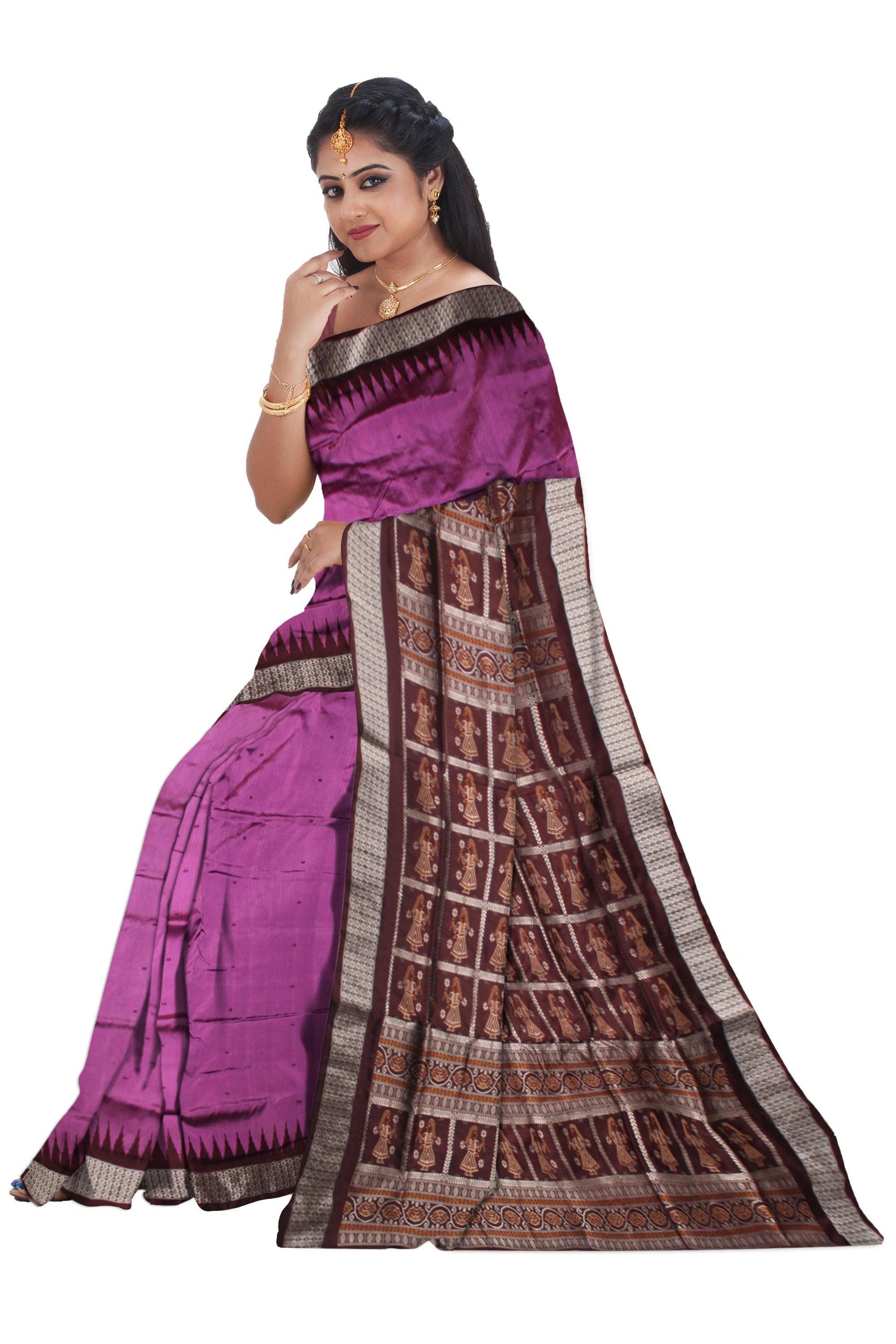 LATEST DOLL PRINT PALLU BOOTY PATTERN PATA SAREE IS HOTPINK AND MAROON COLOR BASE, WITH BLOUSE PIECE. - Koshali Arts & Crafts Enterprise