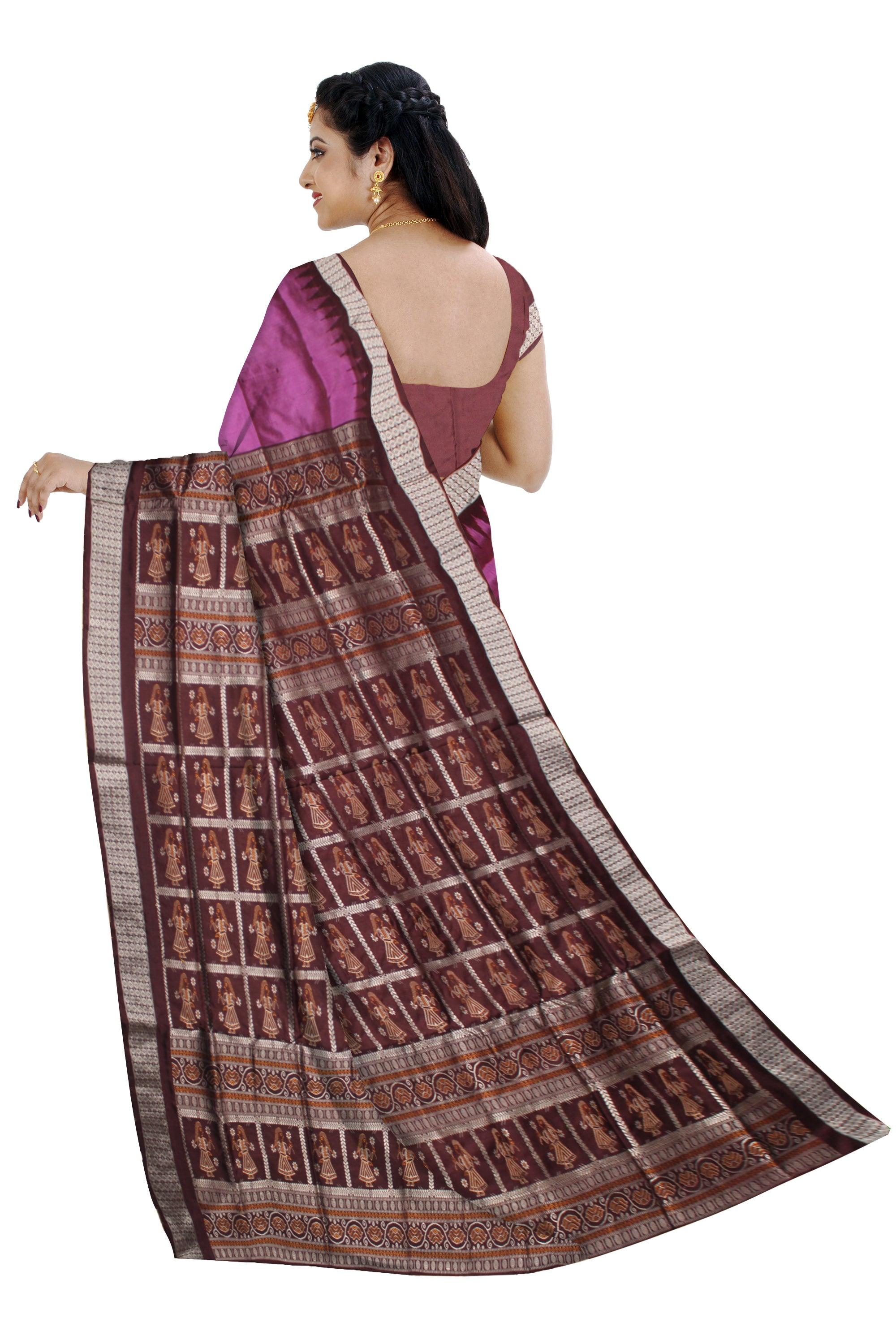 LATEST DOLL PRINT PALLU BOOTY PATTERN PATA SAREE IS HOTPINK AND MAROON COLOR BASE, WITH BLOUSE PIECE. - Koshali Arts & Crafts Enterprise