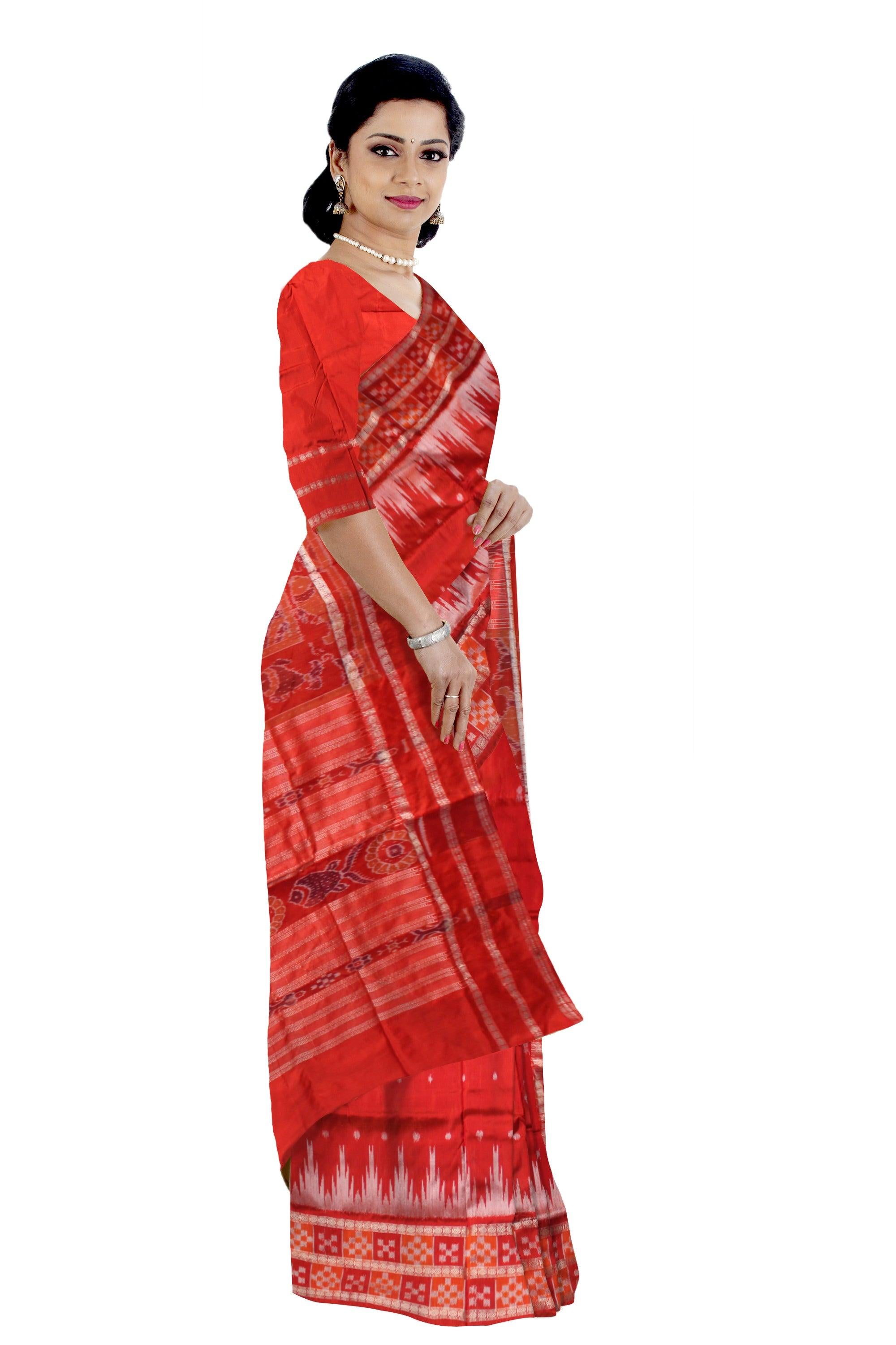 NEW ARRIVAL BRIDAL COLLECTION ORANGE COLOR DOUBLE PASAPALI  BORDER  PATA SAREE , ATTACHED WITH BLOUSE PIECE. - Koshali Arts & Crafts Enterprise