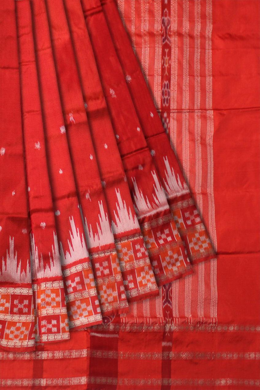 NEW ARRIVAL BRIDAL COLLECTION ORANGE COLOR DOUBLE PASAPALI BORDER PATA SAREE , ATTACHED WITH BLOUSE PIECE. - Koshali Arts & Crafts Enterprise