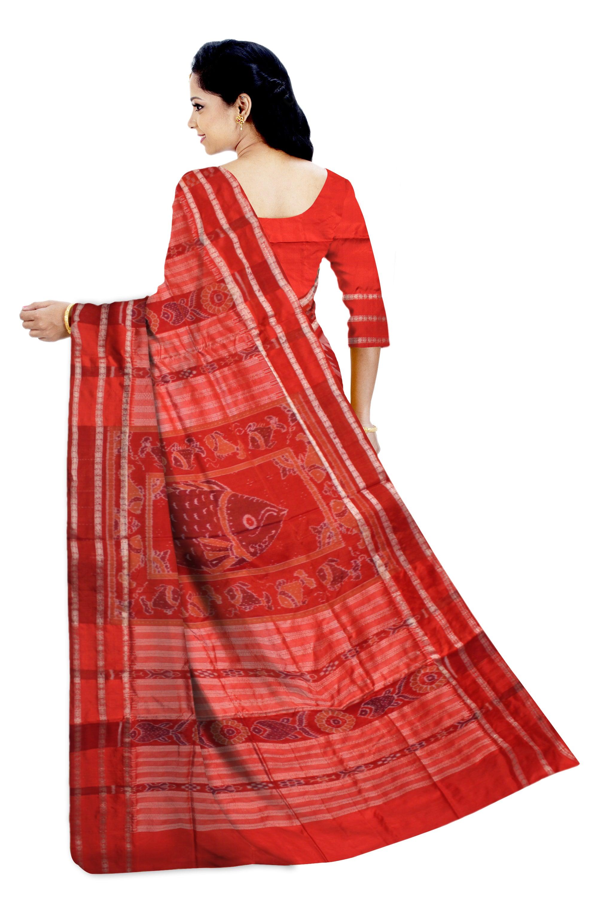 NEW ARRIVAL BRIDAL COLLECTION ORANGE COLOR DOUBLE PASAPALI BORDER PATA SAREE , ATTACHED WITH BLOUSE PIECE. - Koshali Arts & Crafts Enterprise