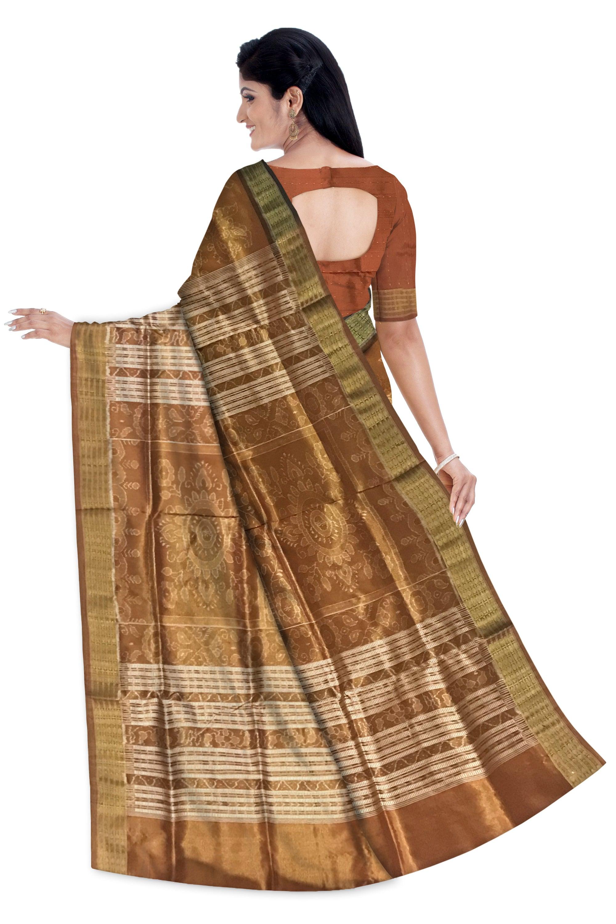 MARRAIGE COLLECTION DARKORANGE AND MEHENDI COLOR TISSUE SILK SAREE, ATTACHED WITH BLOUSE PIECE. - Koshali Arts & Crafts Enterprise