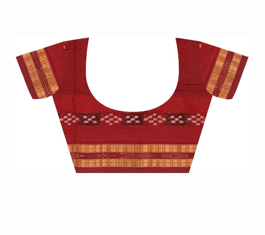 FULL BODY NARTAKI PRINT DHADI PASAPALI COTTON SAREE IS DEEP PURPLE AND MAROON COLOR BASE, ATTACHED WITH BLOUSE PIECE. - Koshali Arts & Crafts Enterprise