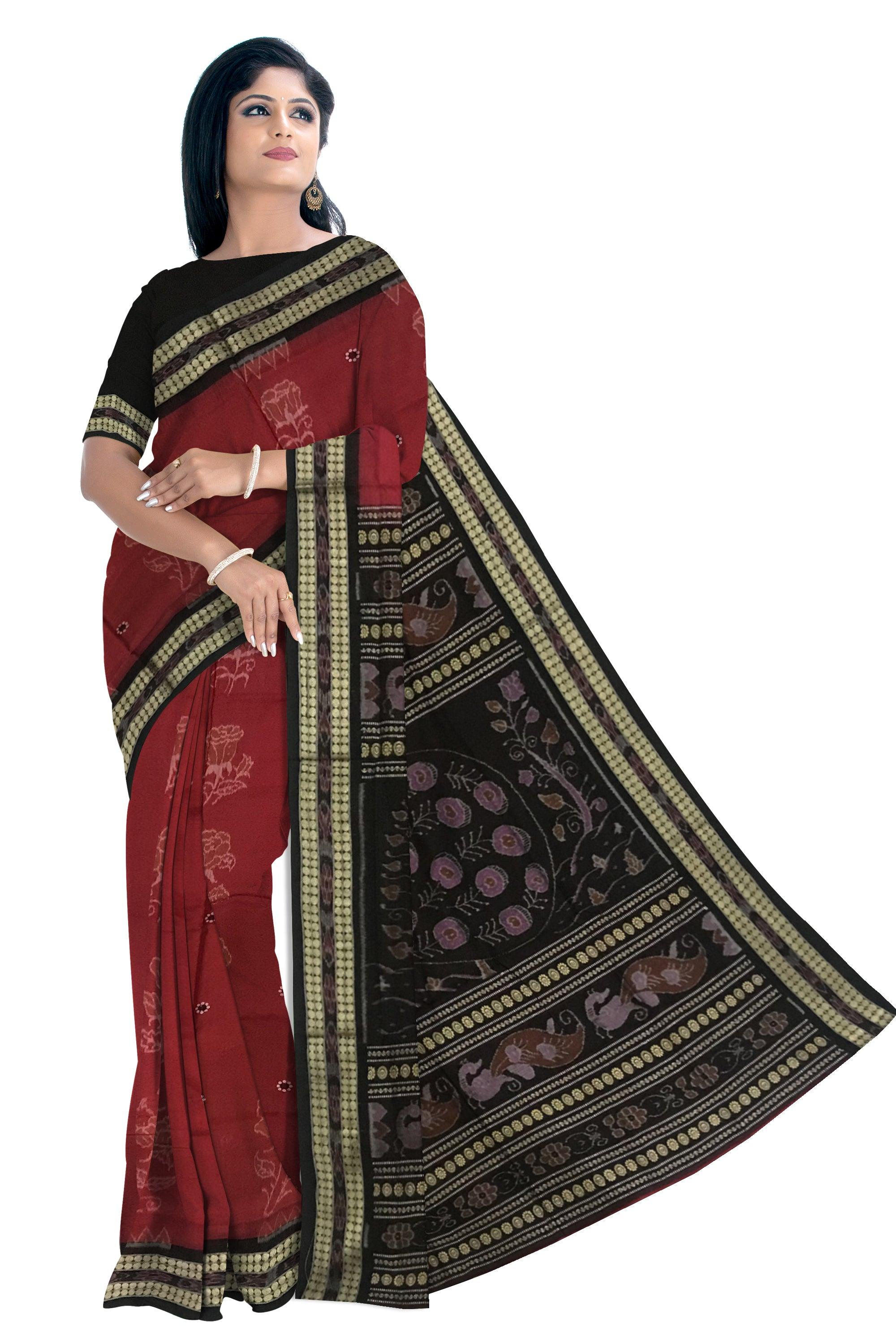 LATEST NEW COLLECTION BODY ROSE PATTERN SAMBALPURI SAREE IS MAROON AND BLACK COLOR, COMES WITH BLOUSE PIECE. - Koshali Arts & Crafts Enterprise