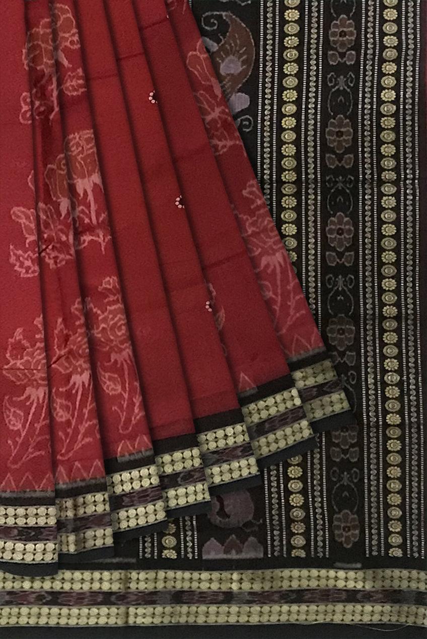 LATEST NEW COLLECTION BODY ROSE PATTERN SAMBALPURI SAREE IS MAROON AND BLACK COLOR, COMES WITH BLOUSE PIECE. - Koshali Arts & Crafts Enterprise