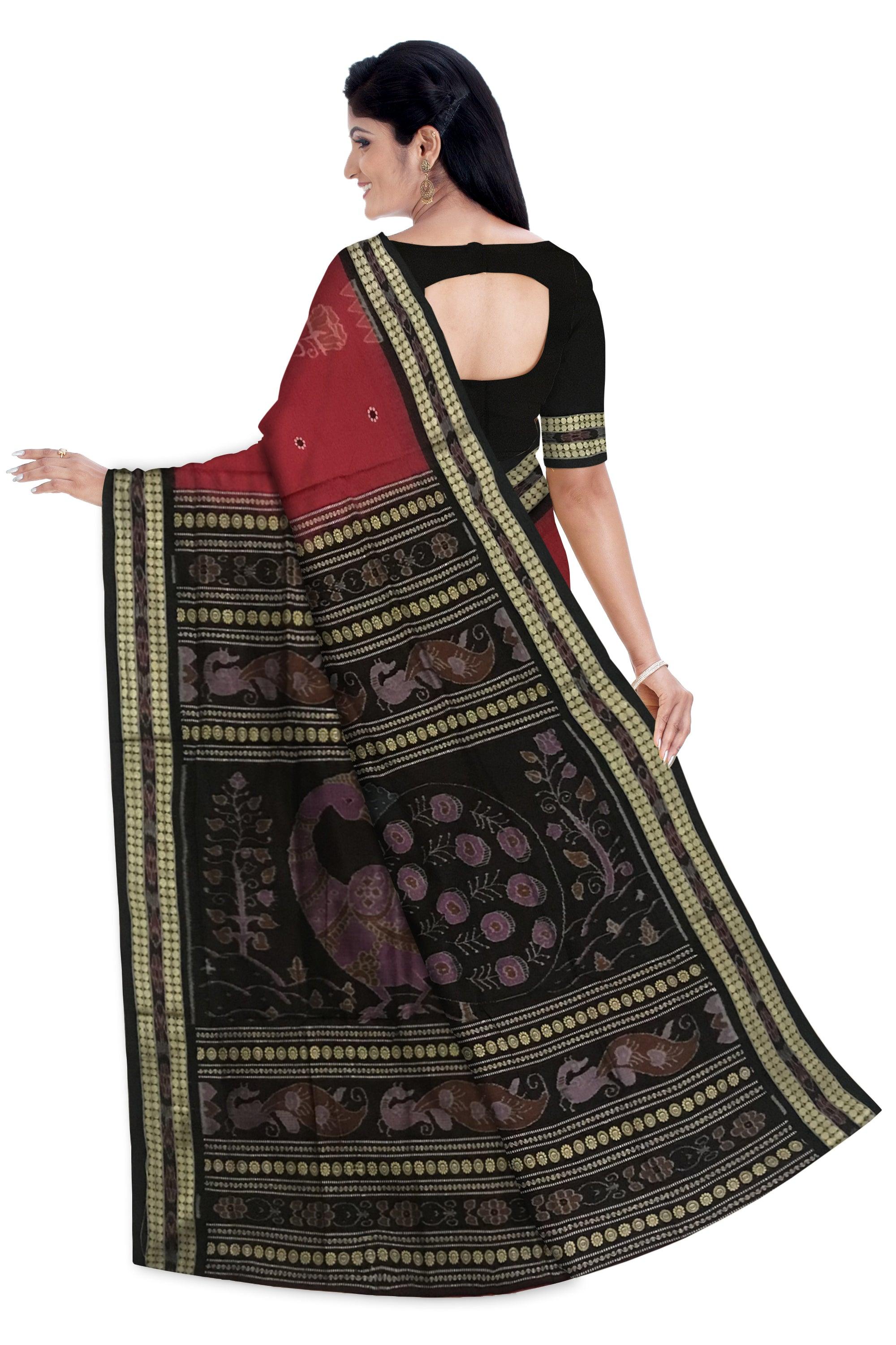 LATEST NEW COLLECTION BODY ROSE PATTERN SAMBALPURI SAREE IS MAROON AND BLACK COLOR, COMES WITH BLOUSE PIECE. - Koshali Arts & Crafts Enterprise
