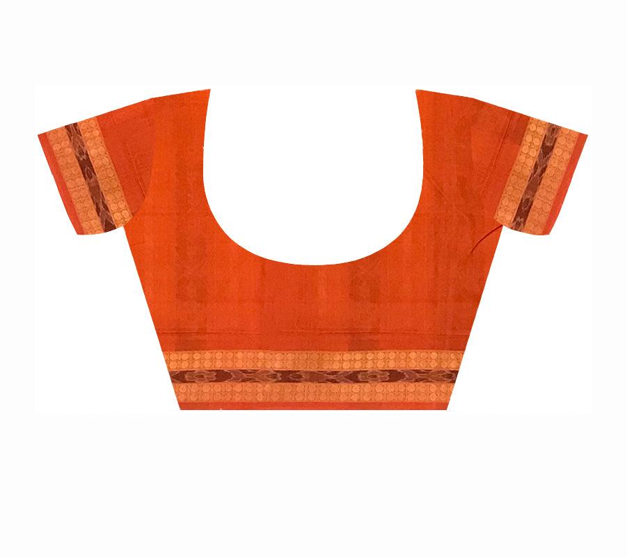 NEW ARRIVAL SAMBALPURI COTTON SAREE IS ORANGE AND BLACK COLOR BASE, COMES WITH MATCHING BLOUSE PIECE. - Koshali Arts & Crafts Enterprise