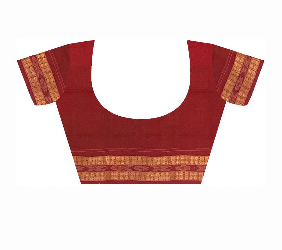 TRADITIONAL VILLAGE PATERN SAMBALPURI COTTON SAREE IS MAROON AND BLACK COLOR BASE, ATTACHED WITH BLOUSE PIECE. - Koshali Arts & Crafts Enterprise
