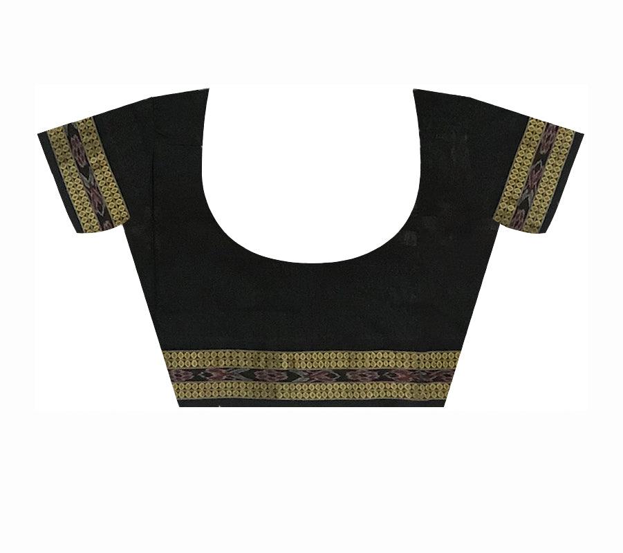 DARK SEAGREEN AND BLACK COLOR DHADI SAPTA COTTON SAREE, WITH MATCHING BLOUSE PIECE. - Koshali Arts & Crafts Enterprise