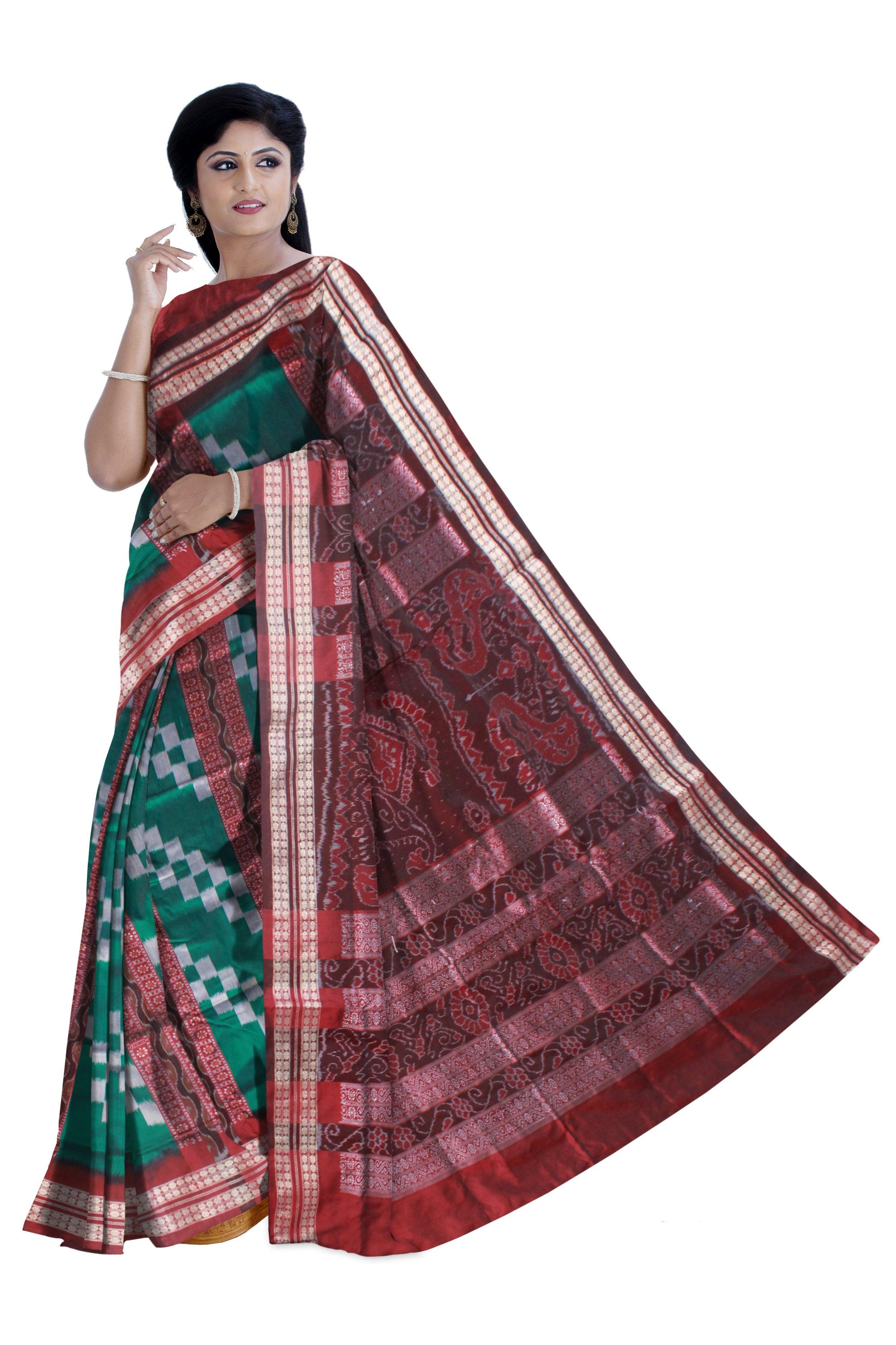 DARK GREEN AND MAROON COLOR SAPTA PATA SAREE , WITH MATCHING BLOUSE PIECE. - Koshali Arts & Crafts Enterprise
