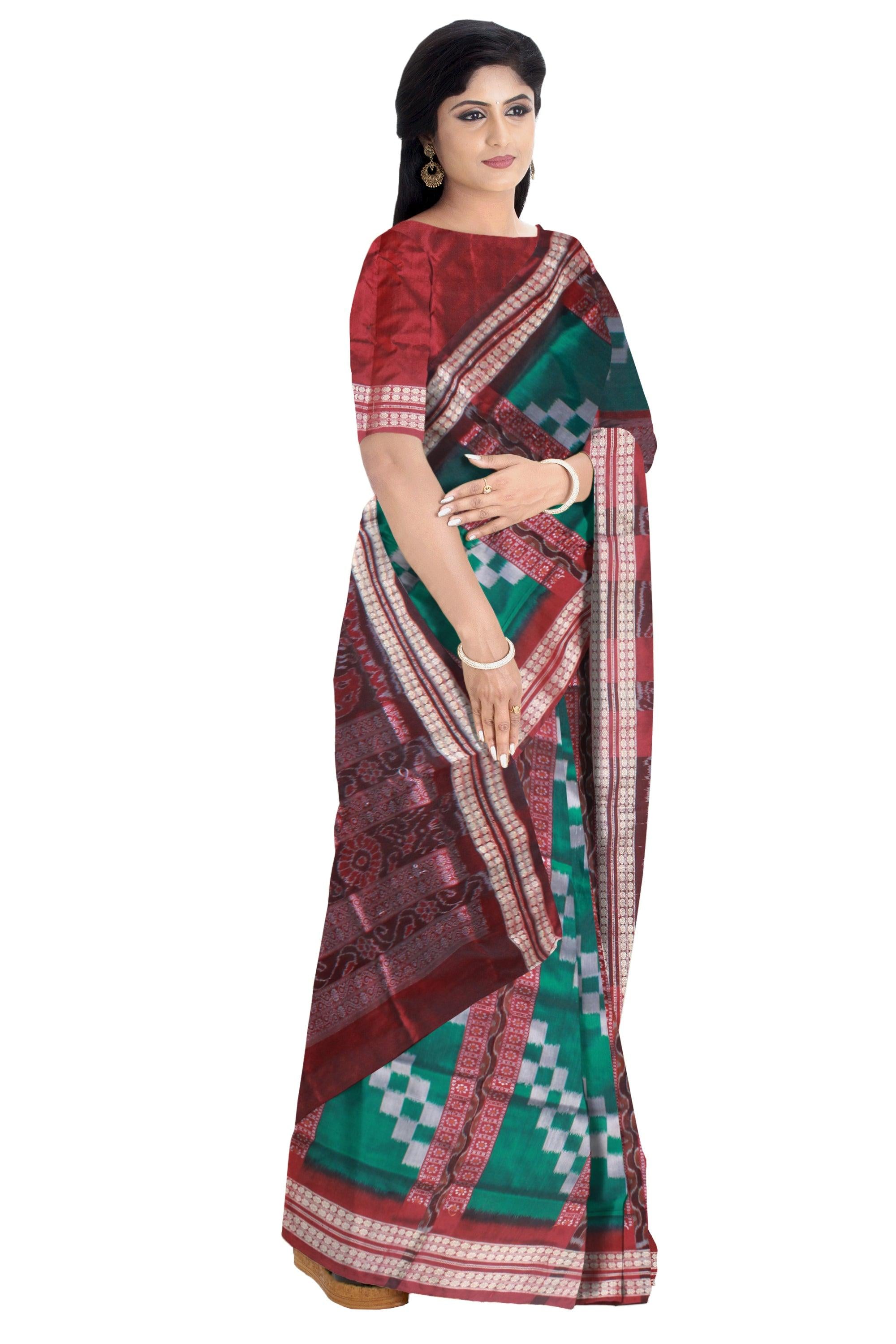 DARK GREEN AND MAROON COLOR SAPTA PATA SAREE , WITH MATCHING BLOUSE PIECE. - Koshali Arts & Crafts Enterprise