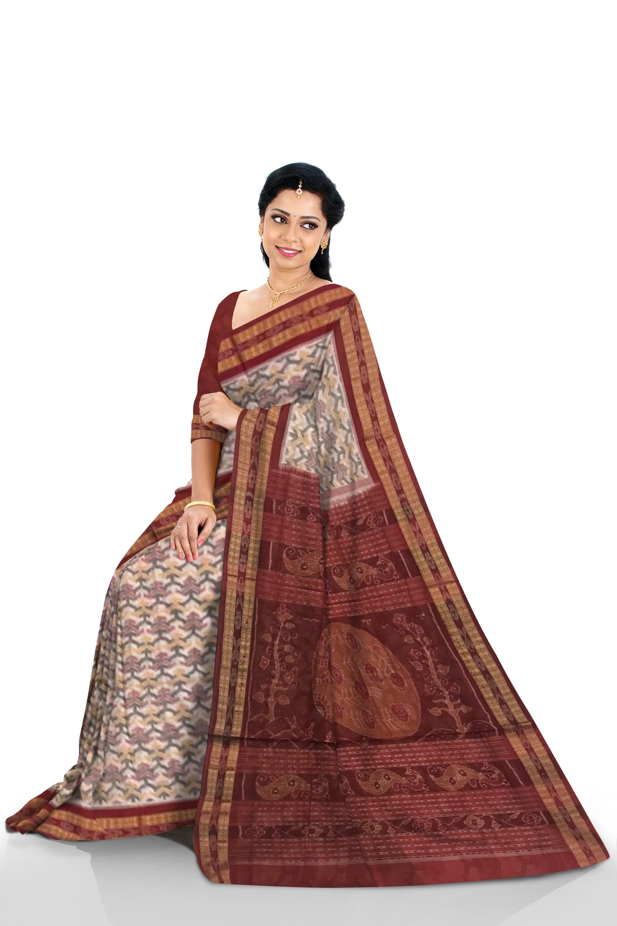 PEACHPUFF AND MAROON COLOR PURE COTTON SAREE, WITH BLOUSE PIECE. - Koshali Arts & Crafts Enterprise