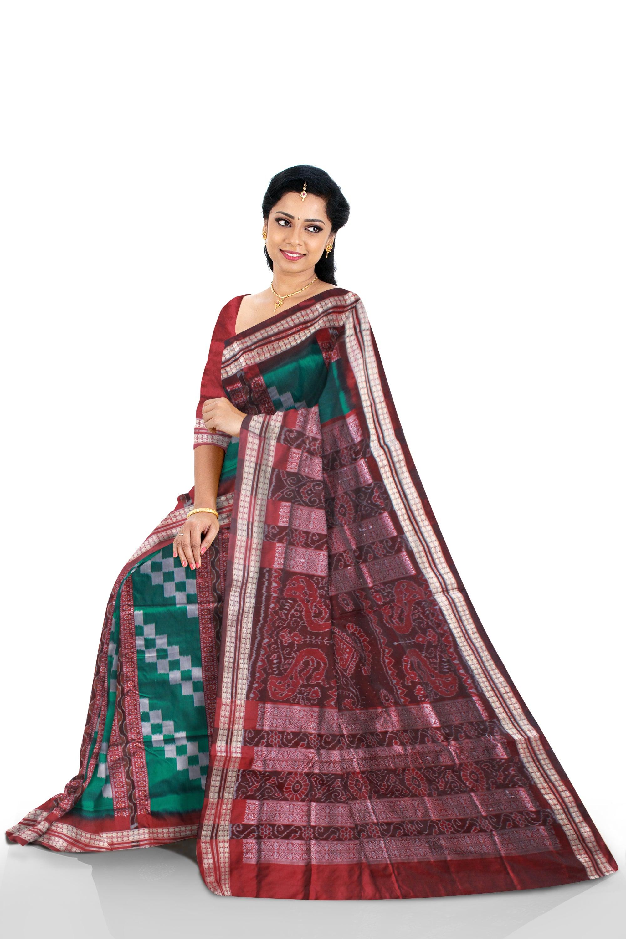 DARK GREEN AND MAROON COLOR SAPTA PATA SAREE , WITH MATCHING BLOUSE PIECE. - Koshali Arts & Crafts Enterprise