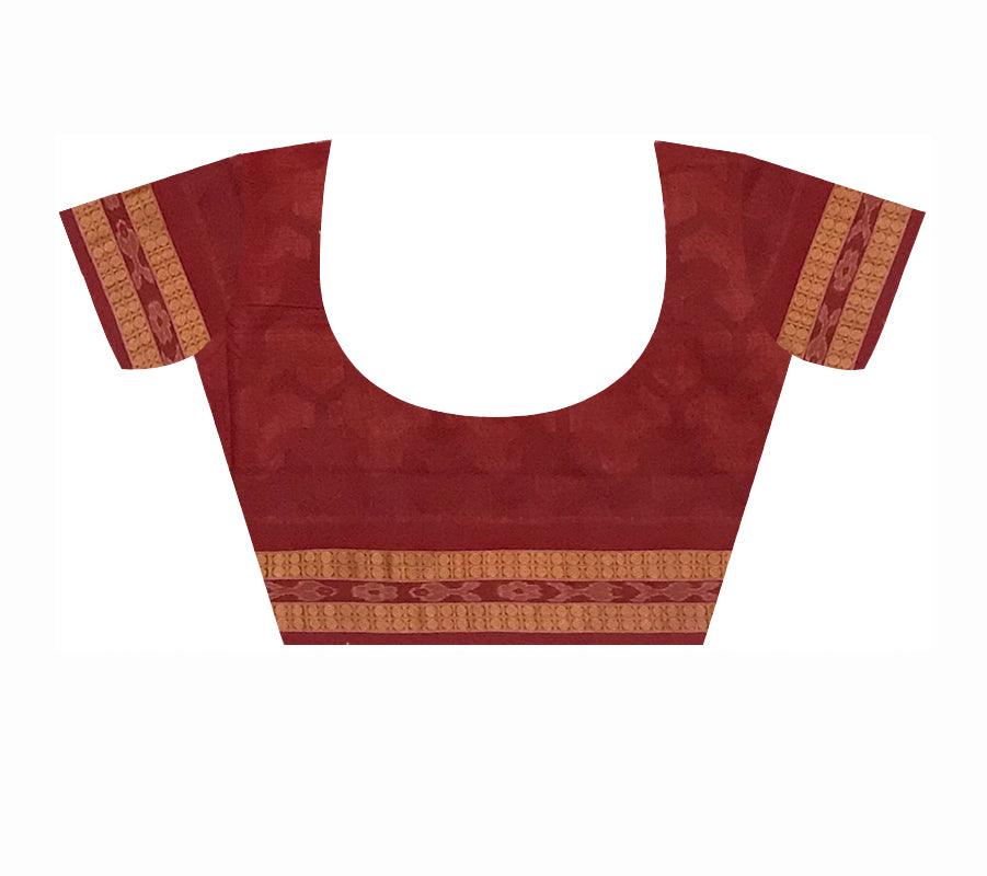 PEACHPUFF AND MAROON COLOR PURE COTTON SAREE, WITH BLOUSE PIECE. - Koshali Arts & Crafts Enterprise