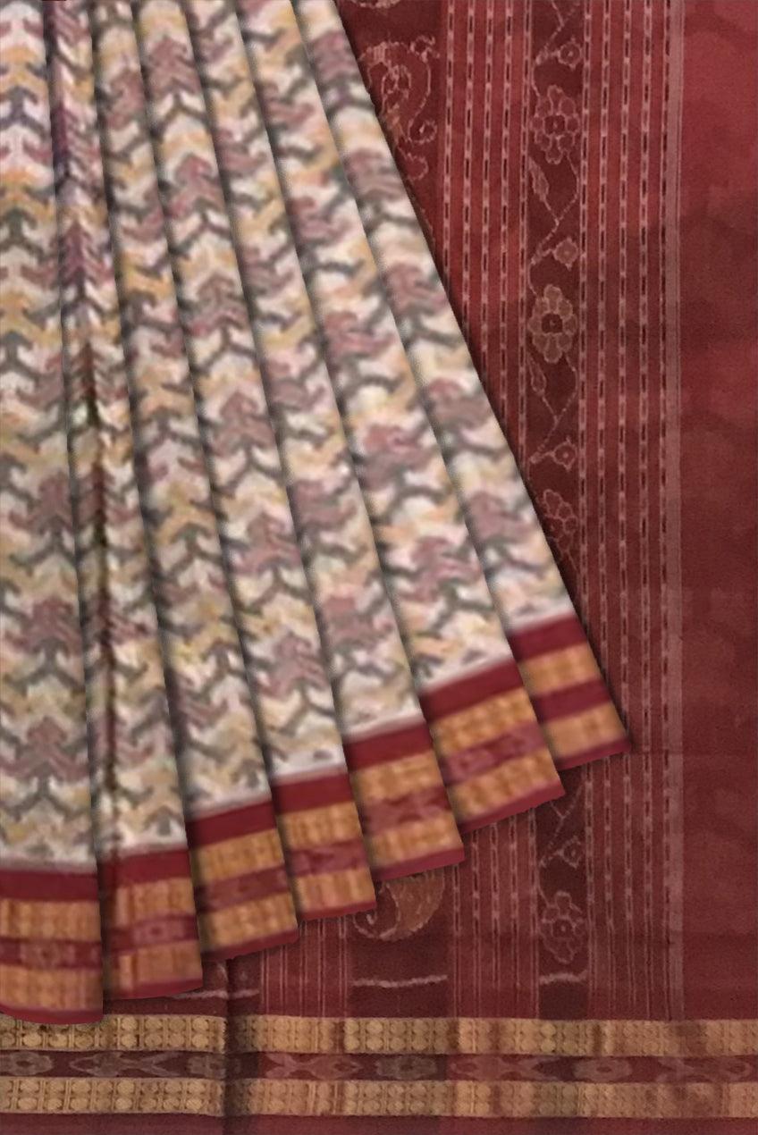 PEACHPUFF AND MAROON COLOR PURE COTTON SAREE, WITH BLOUSE PIECE. - Koshali Arts & Crafts Enterprise