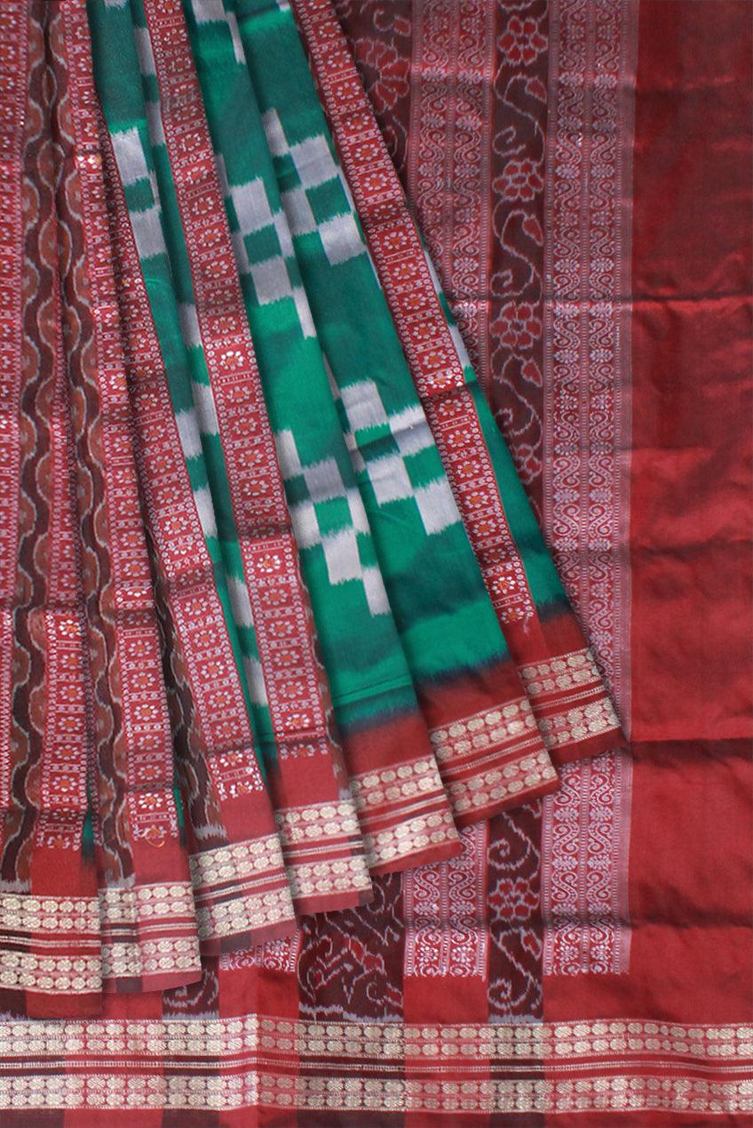 DARK GREEN AND MAROON COLOR SAPTA PATA SAREE , WITH MATCHING BLOUSE PIECE. - Koshali Arts & Crafts Enterprise