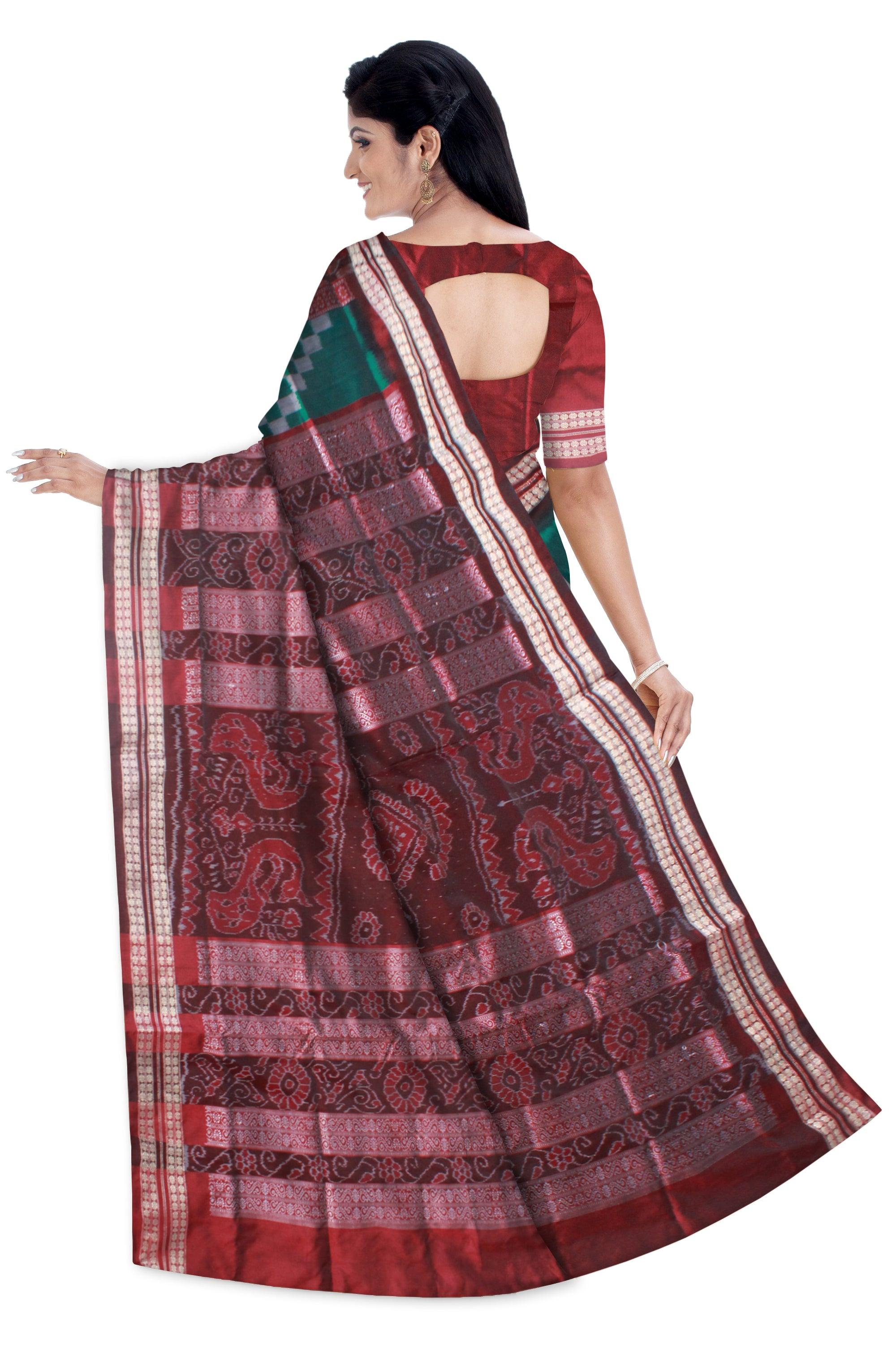 DARK GREEN AND MAROON COLOR SAPTA PATA SAREE , WITH MATCHING BLOUSE PIECE. - Koshali Arts & Crafts Enterprise