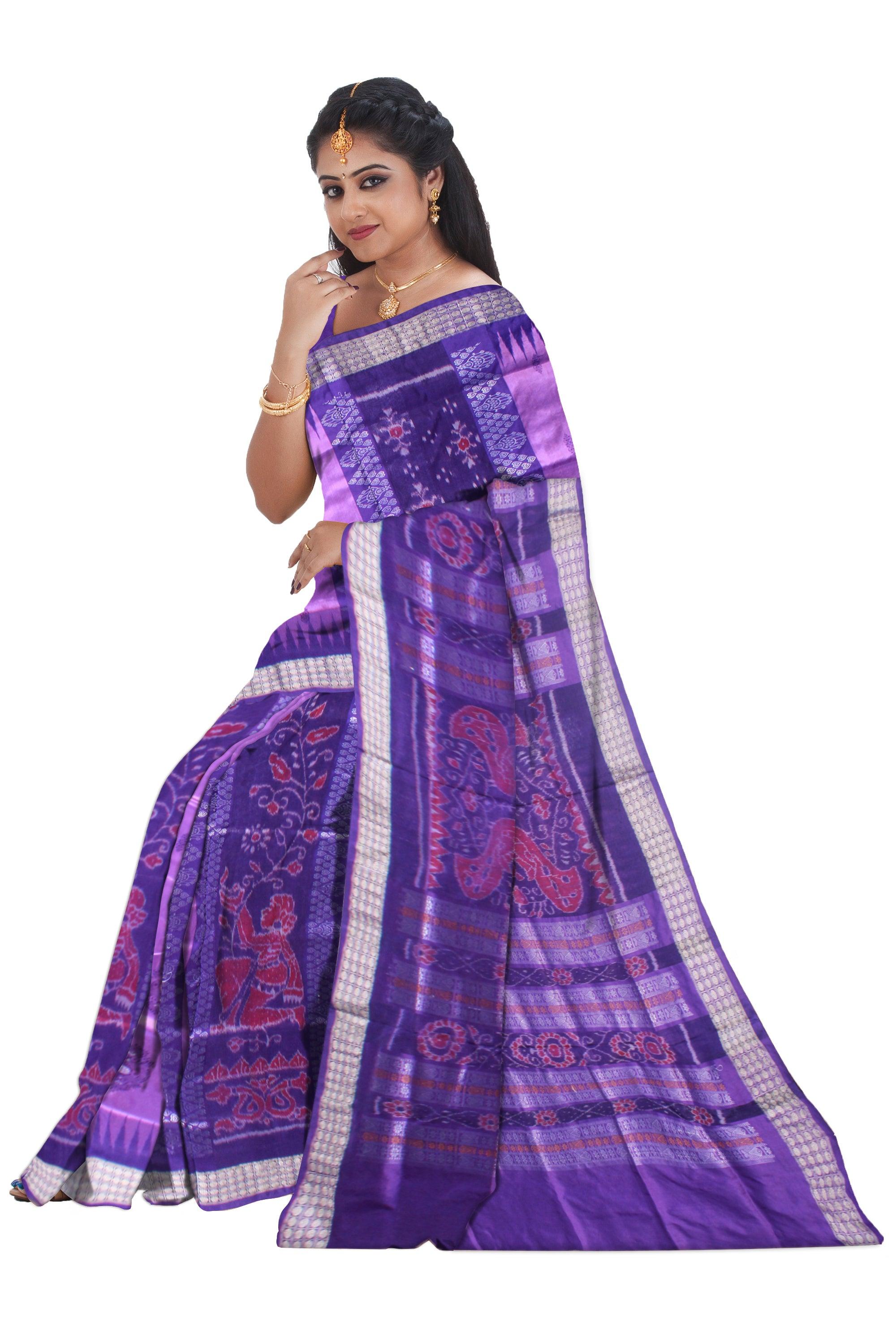 ROYAL PURPLE AND LIGHT-PURPLE COLOR NARTAKI PATTERN SILK PATA SAREE , WITH MATCHING BLOUSE PIECE. - Koshali Arts & Crafts Enterprise