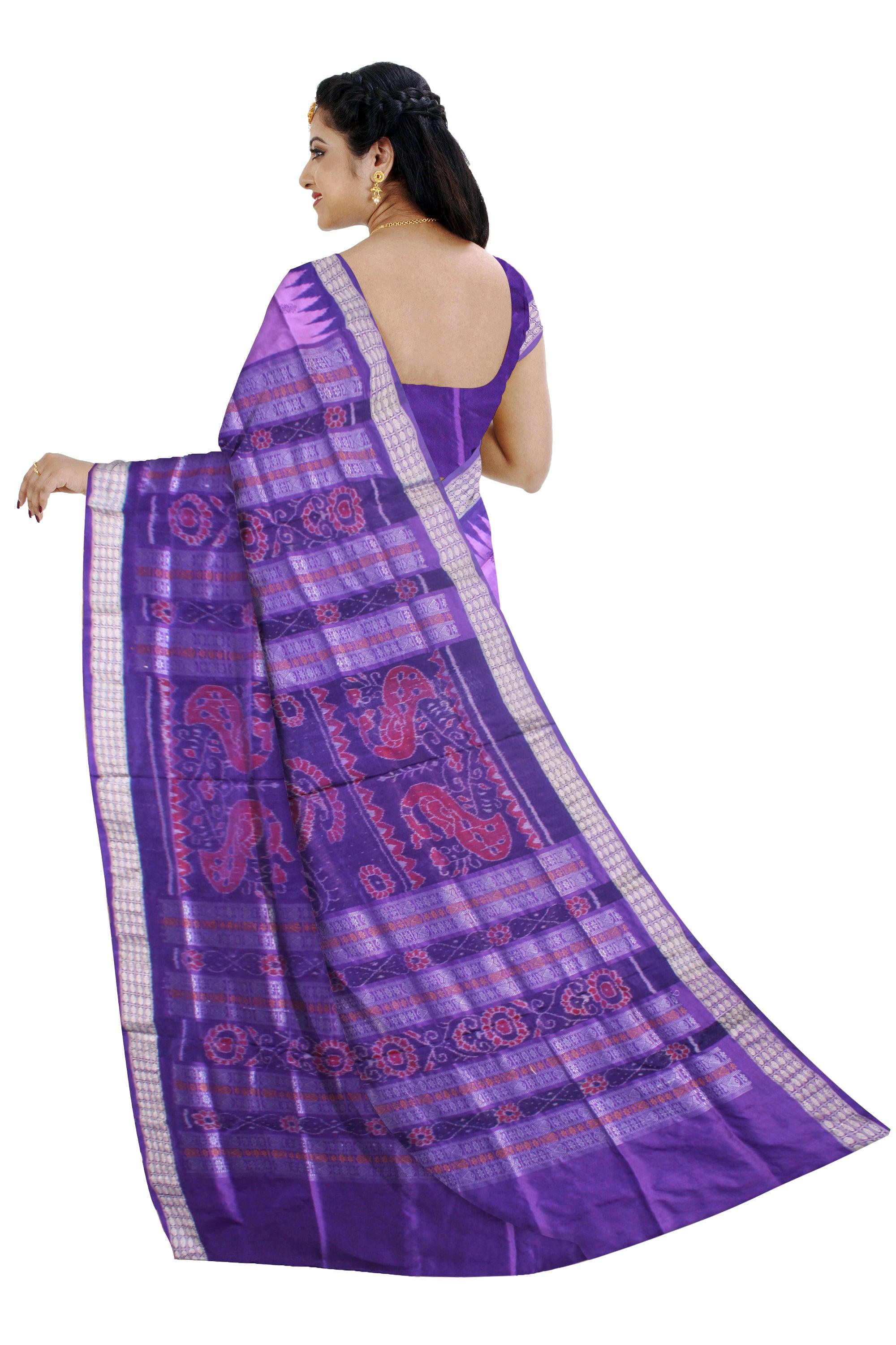 ROYAL PURPLE AND LIGHT-PURPLE COLOR NARTAKI PATTERN SILK PATA SAREE , WITH MATCHING BLOUSE PIECE. - Koshali Arts & Crafts Enterprise