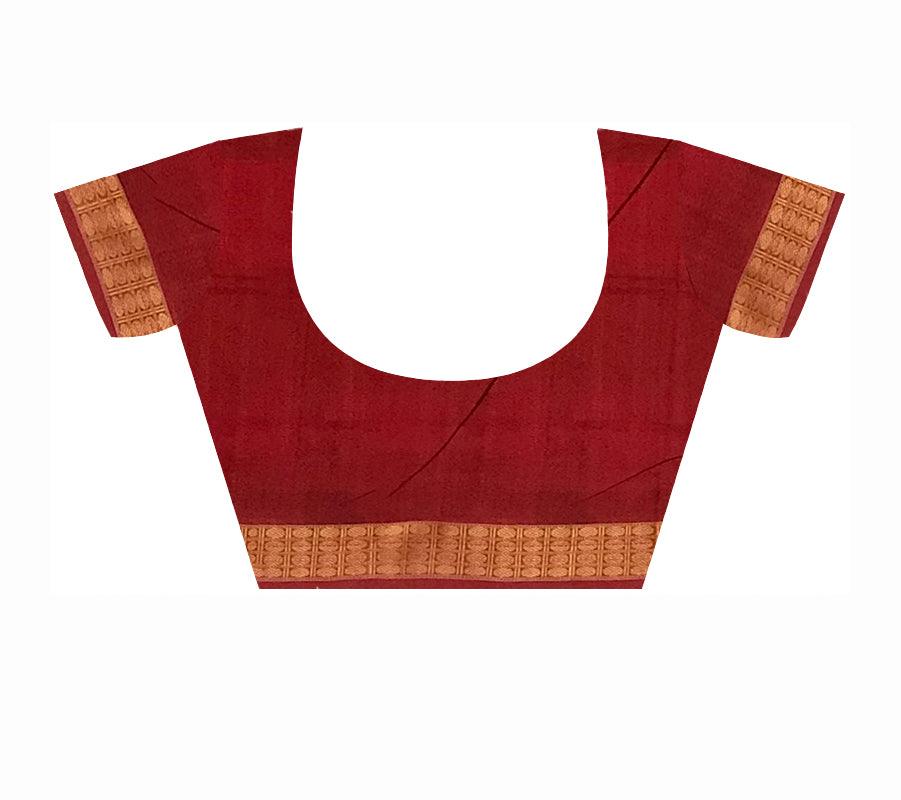 TRADITIONAL ELEPHANT PATTERN SAMBALPURI COTTON SAREE IS DEEP ORANGE AND BLACK COLOR BASE, WITH BLOUSE PIECE. - Koshali Arts & Crafts Enterprise