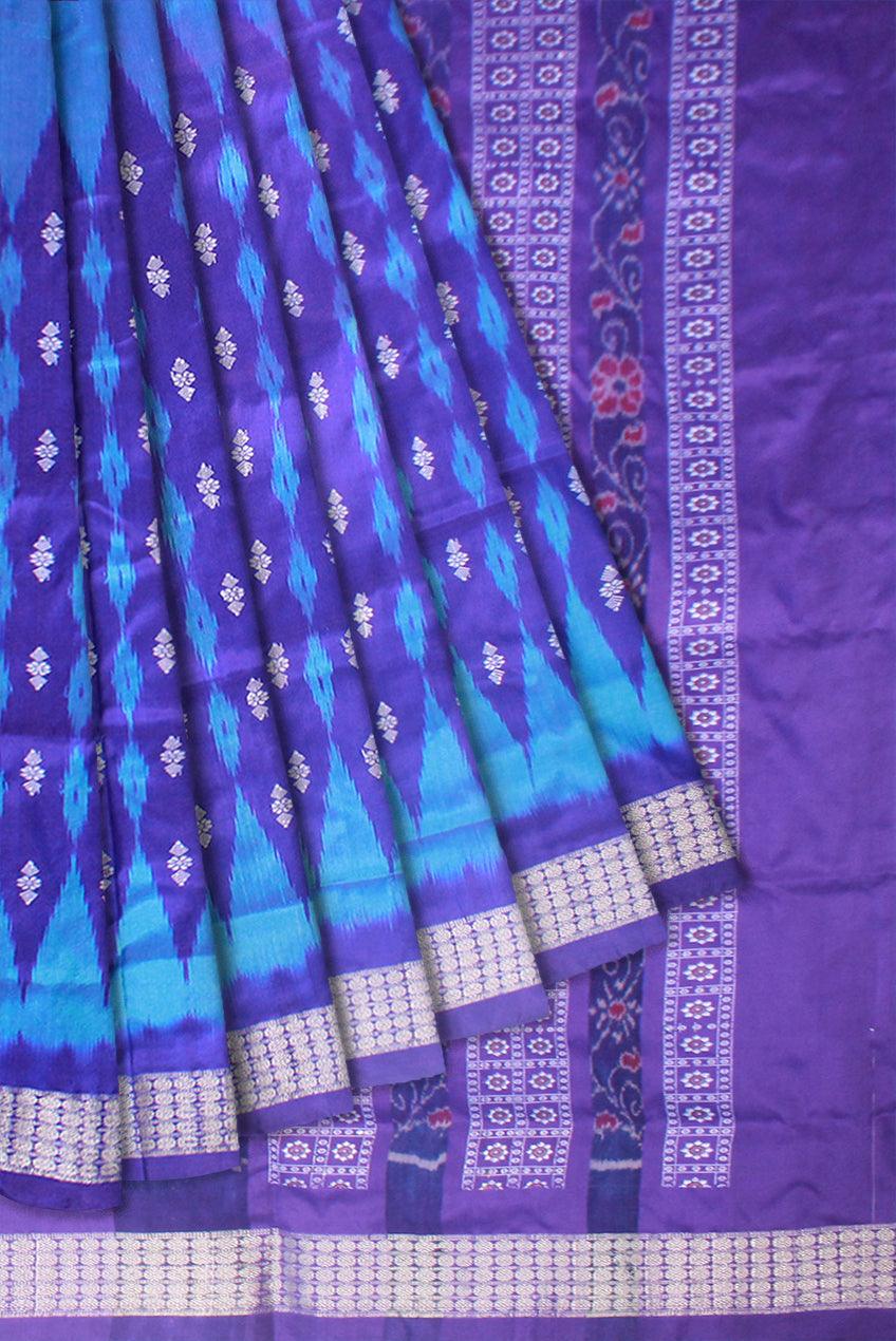 KUMBHA PATTERN PATA SAREE IS SKY AND LIGHT SKY COLOR BASE,COMES WITH MATCHING BLOUSE PIECE. - Koshali Arts & Crafts Enterprise