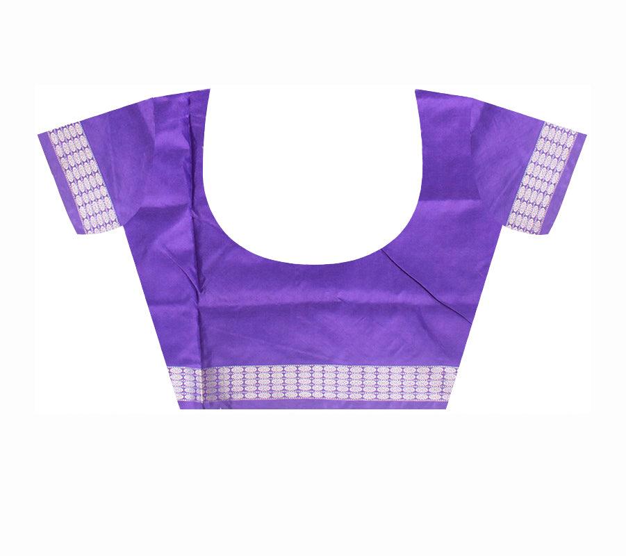 SKY AND PURPLE COLOR BOX PATTERN SILK SAREE, ATTACHED WITH BLOUSE PIECE. - Koshali Arts & Crafts Enterprise