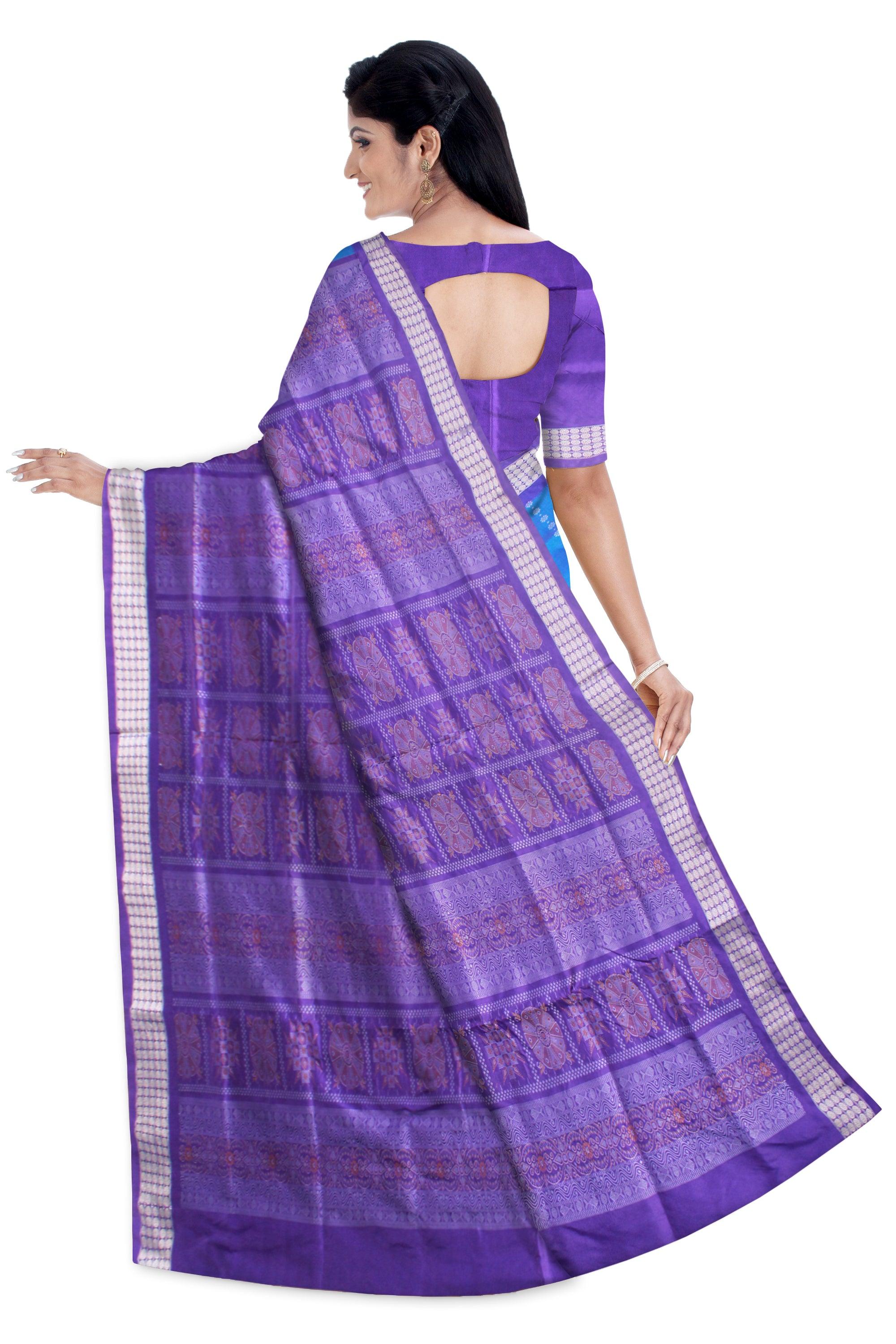 SKY AND PURPLE COLOR BOX PATTERN SILK SAREE, ATTACHED WITH BLOUSE PIECE. - Koshali Arts & Crafts Enterprise