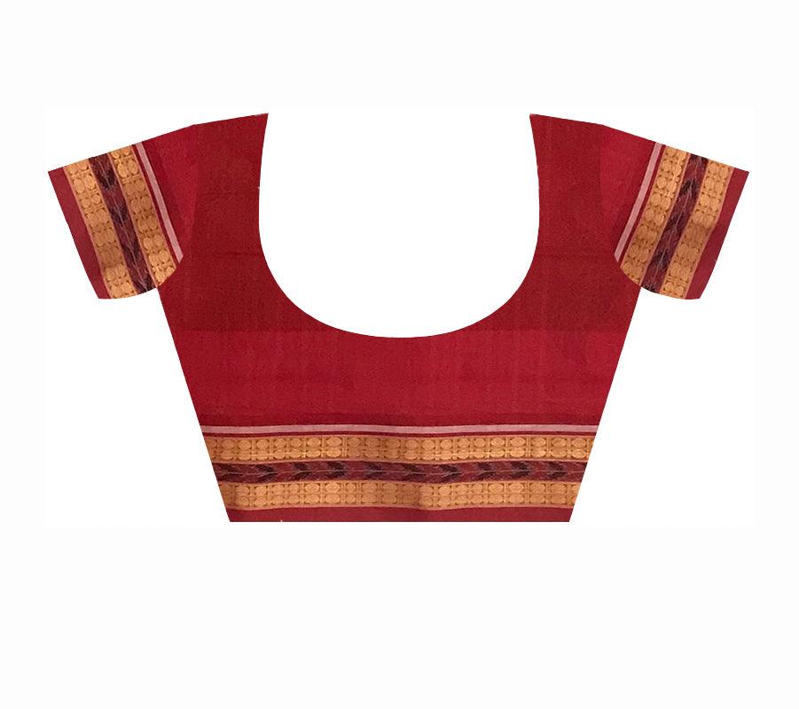 TRADITIONAL PEACOCK PATTERN SAMBALPURI COTTON SAREE IS BLACK AND MAROON COLOR BASE, WITH BLOUS EPIECE. - Koshali Arts & Crafts Enterprise