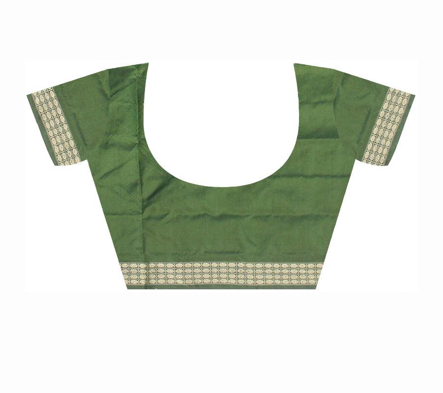 BANDHA PATTERN GREEN SILVER AND LIGHT GREEN COLOR SILK SAREE, ATTACHED WITH BLOUSE PIECE. - Koshali Arts & Crafts Enterprise