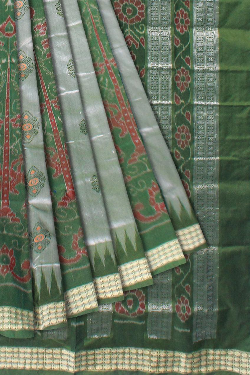 BANDHA PATTERN GREEN SILVER AND LIGHT GREEN COLOR SILK SAREE, ATTACHED WITH BLOUSE PIECE. - Koshali Arts & Crafts Enterprise