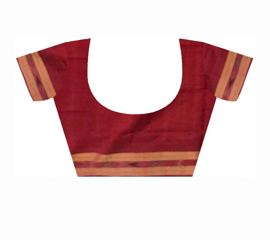 DARK PURPLE AND MAROON COLOR SAMBALPURI COTTON SAREE , COMES WITH BLOUSE PIECE. - Koshali Arts & Crafts Enterprise