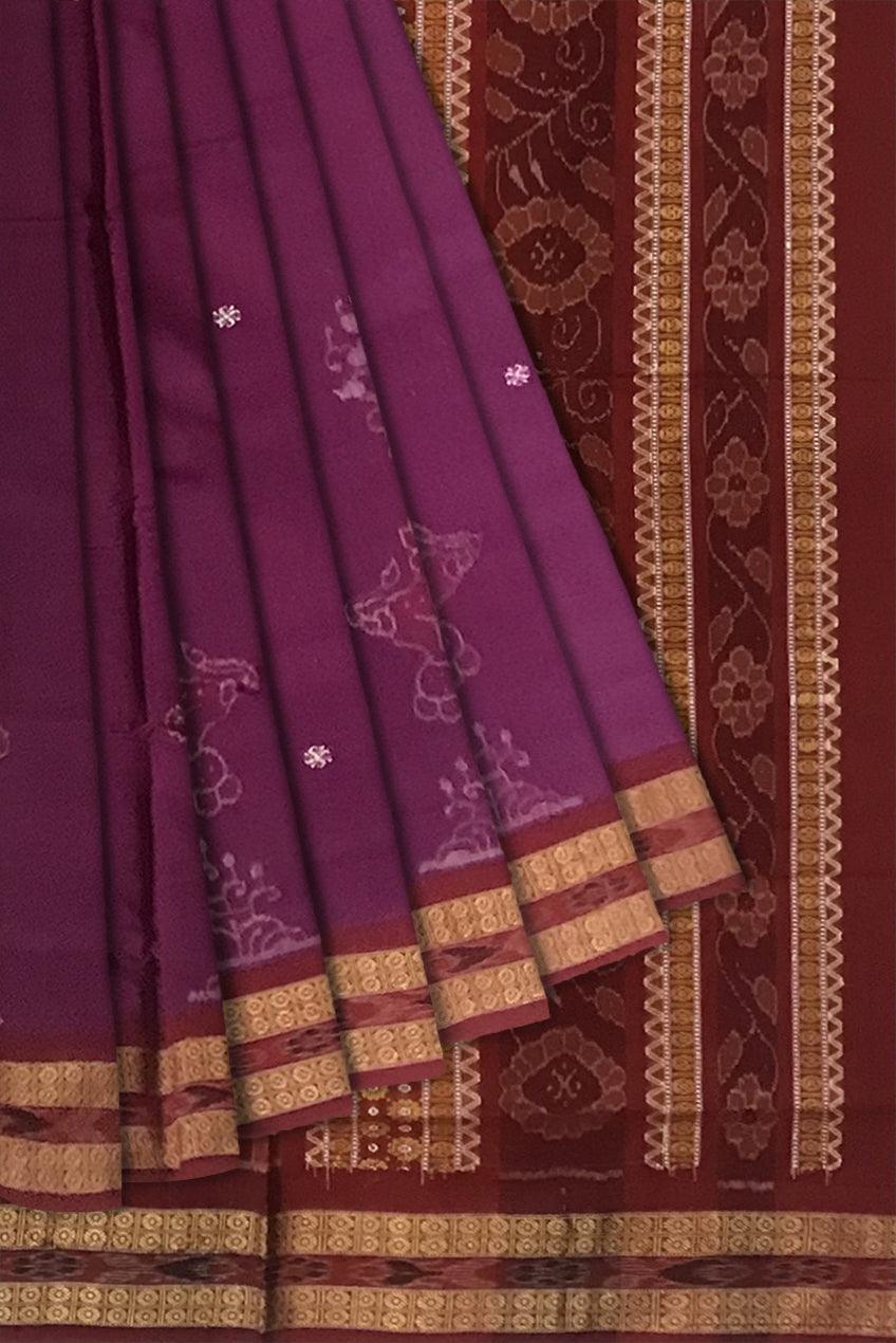 DARK PURPLE AND MAROON COLOR SAMBALPURI COTTON SAREE , COMES WITH BLOUSE PIECE. - Koshali Arts & Crafts Enterprise