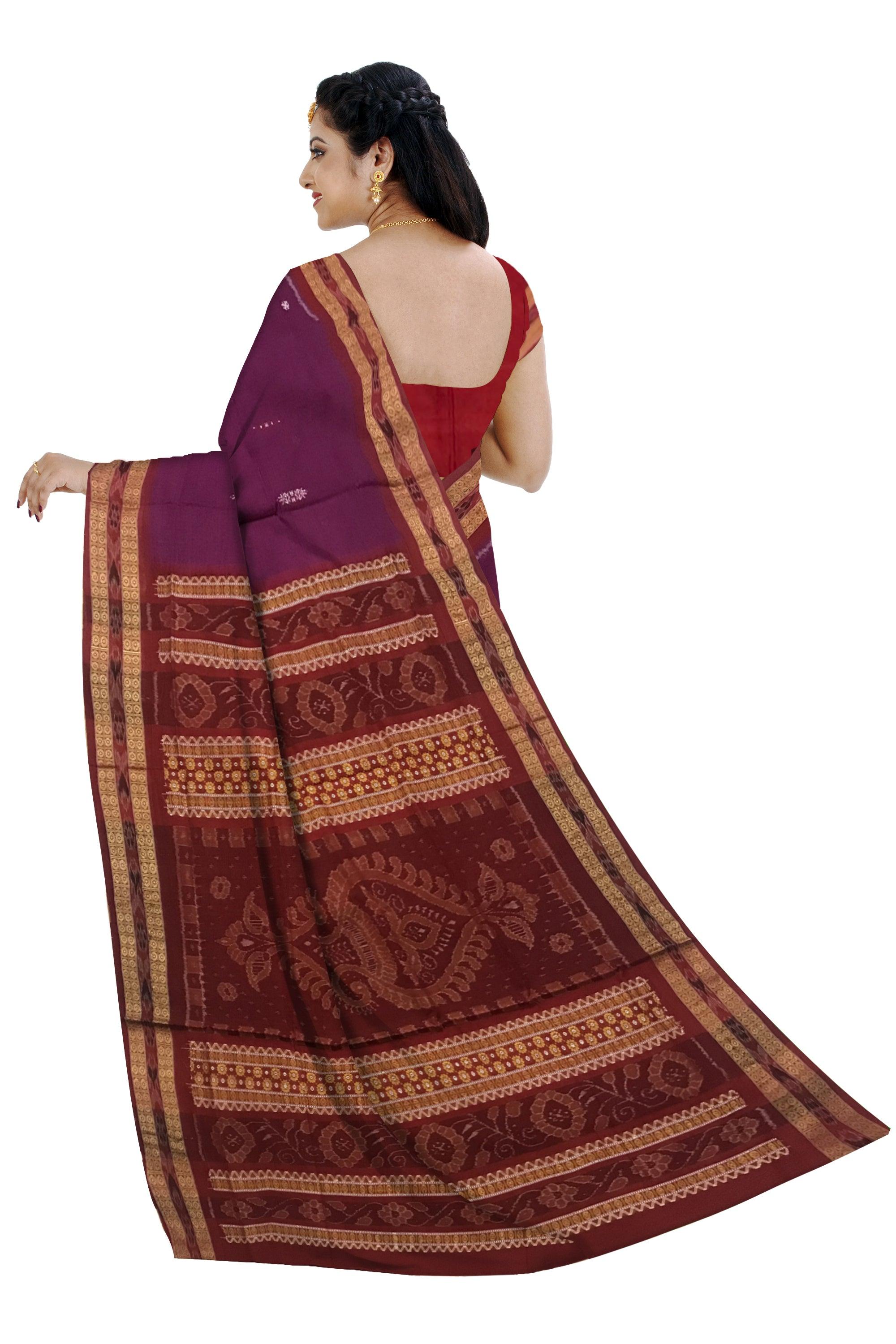 DARK PURPLE AND MAROON COLOR SAMBALPURI COTTON SAREE , COMES WITH BLOUSE PIECE. - Koshali Arts & Crafts Enterprise