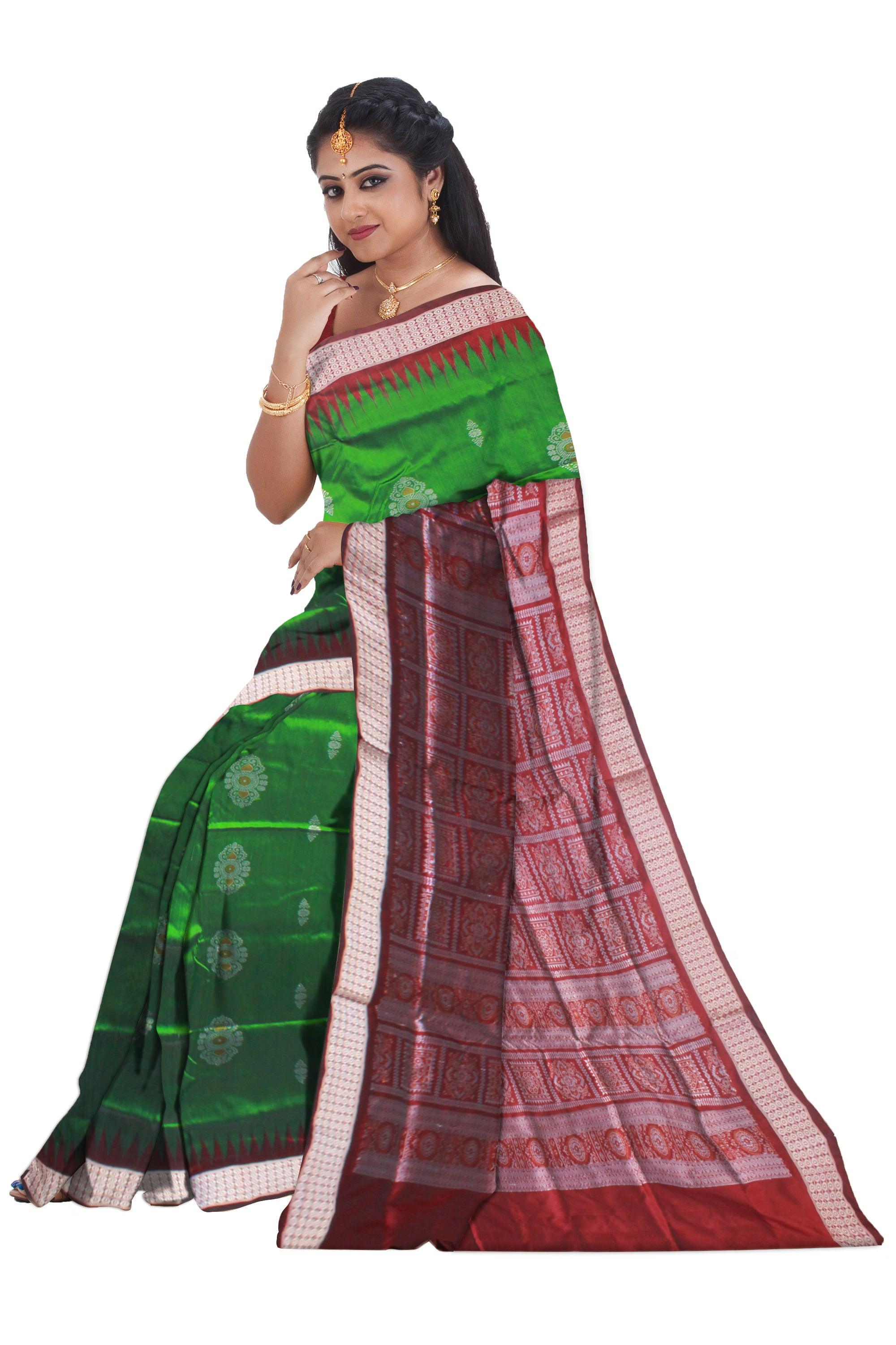 ROYAL GREEN AND MAROON COLOR BASE PADMA PATA SAREE, COMES WITH MATCHING BLOUSE PIECE. - Koshali Arts & Crafts Enterprise