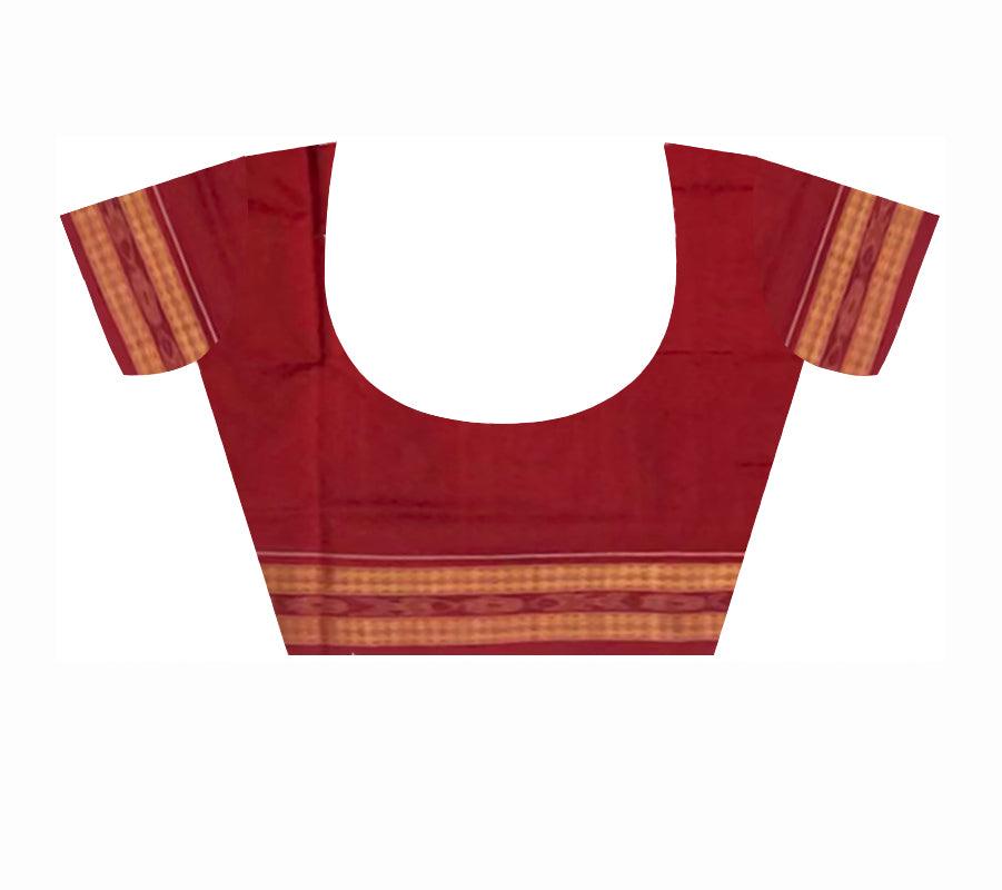 TRADITIONAL SHANKHA PATTERN DARKCOFFEE AND MAROON COLOR BASEPURE COTTON SAREE, AATACHED WITH MATCHING BLOUSE PIECE. - Koshali Arts & Crafts Enterprise