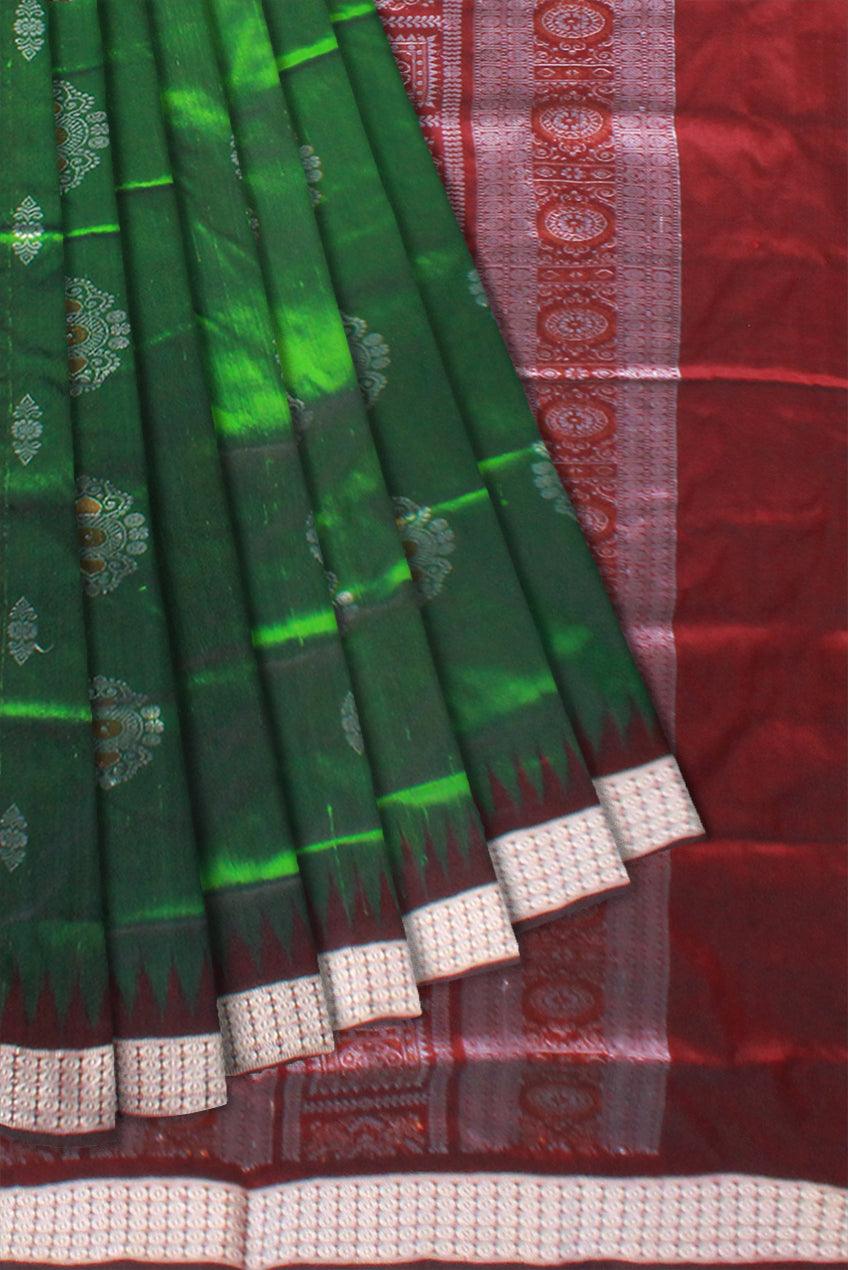 ROYAL GREEN AND MAROON COLOR BASE PADMA PATA SAREE, COMES WITH MATCHING BLOUSE PIECE. - Koshali Arts & Crafts Enterprise