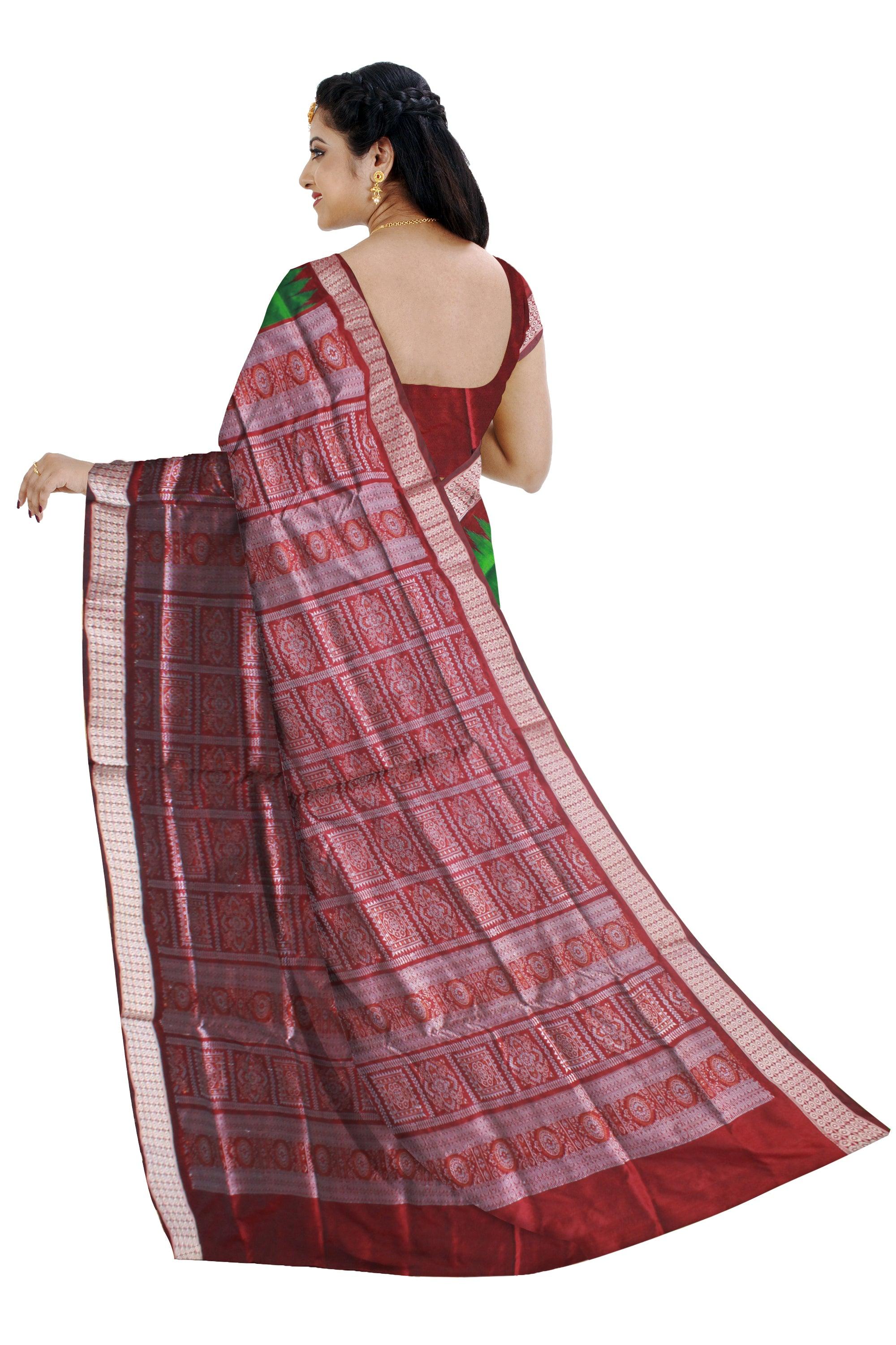 ROYAL GREEN AND MAROON COLOR BASE PADMA PATA SAREE, COMES WITH MATCHING BLOUSE PIECE. - Koshali Arts & Crafts Enterprise