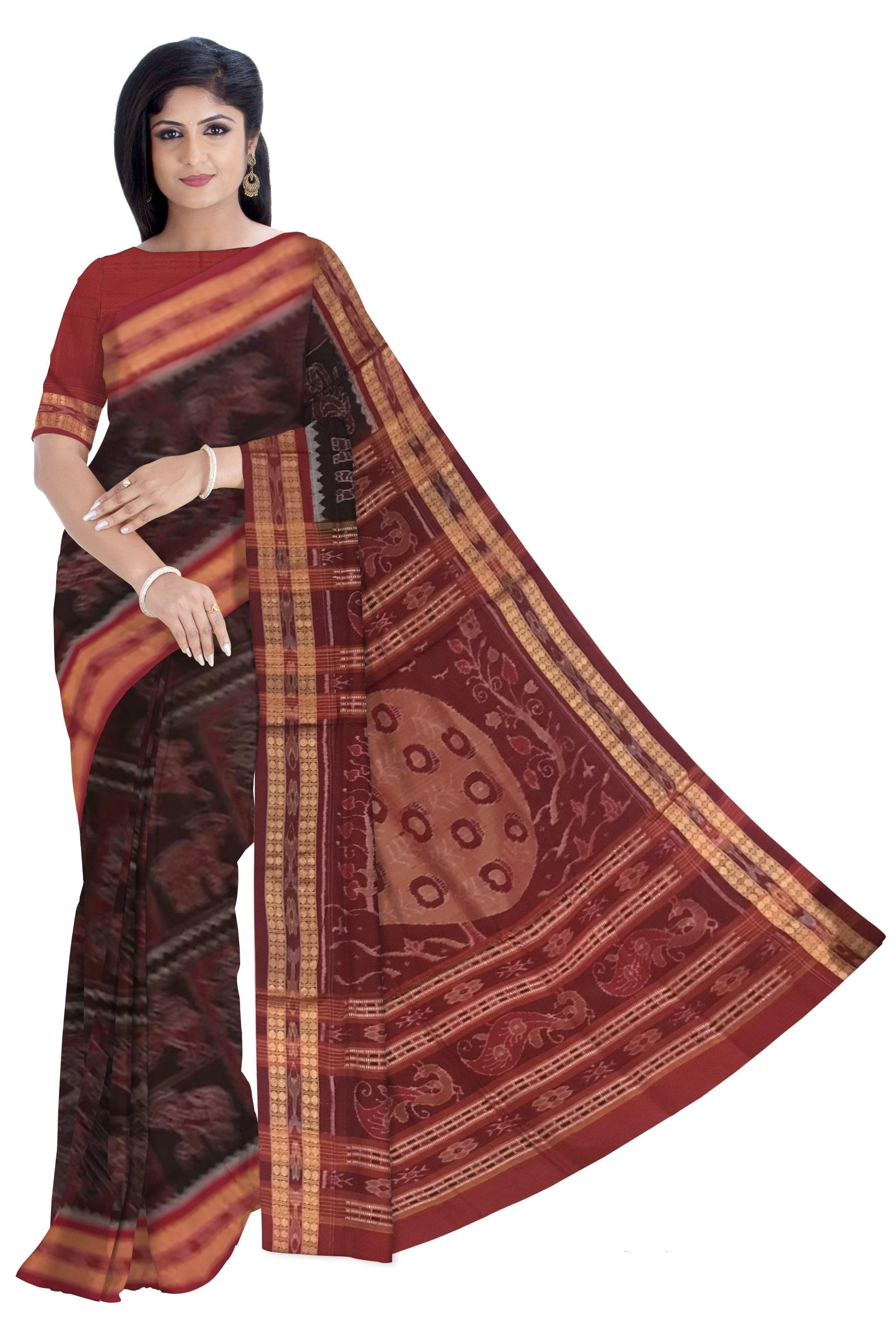 LORD GANESH AND ELEPHANT PATTERN PURE SAMBALPURI COTTON SAREE, WITH BLOUSE PIECE. - Koshali Arts & Crafts Enterprise