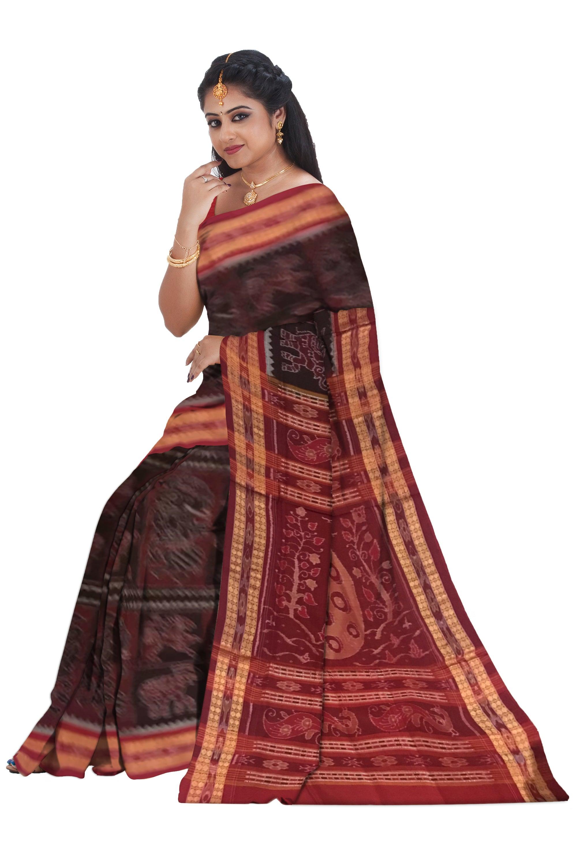LORD GANESH AND ELEPHANT PATTERN PURE SAMBALPURI COTTON SAREE, WITH BLOUSE PIECE. - Koshali Arts & Crafts Enterprise