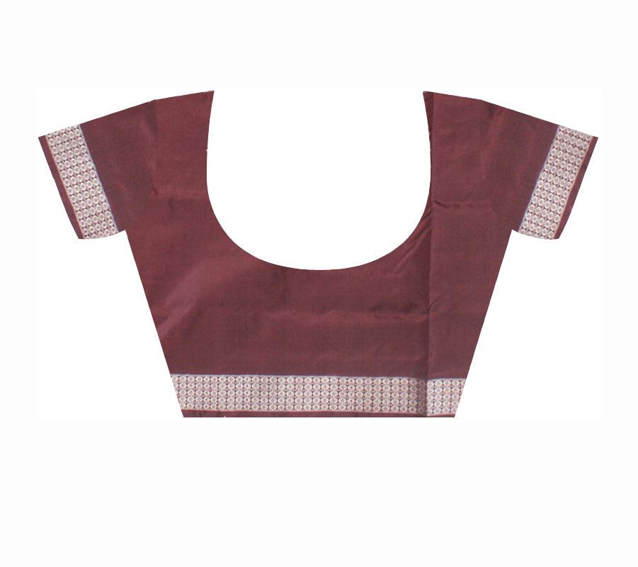 SMALL BOOTY PATTERN PATA SAREE IS SILVER AND COFFEE COLOR BASE, ATTACHED WITH BLOUSE PIECE. - Koshali Arts & Crafts Enterprise