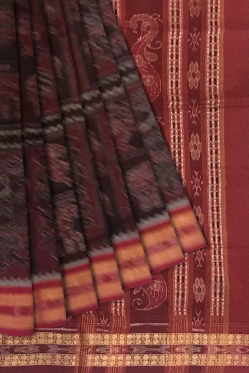 LORD GANESH AND ELEPHANT PATTERN PURE SAMBALPURI COTTON SAREE, WITH BLOUSE PIECE. - Koshali Arts & Crafts Enterprise