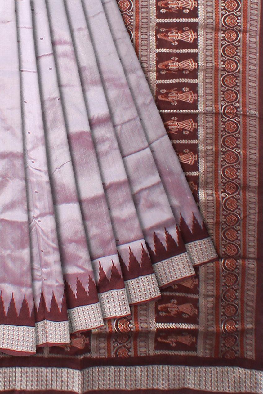 SMALL BOOTY PATTERN PATA SAREE IS SILVER AND COFFEE COLOR BASE, ATTACHED WITH BLOUSE PIECE. - Koshali Arts & Crafts Enterprise