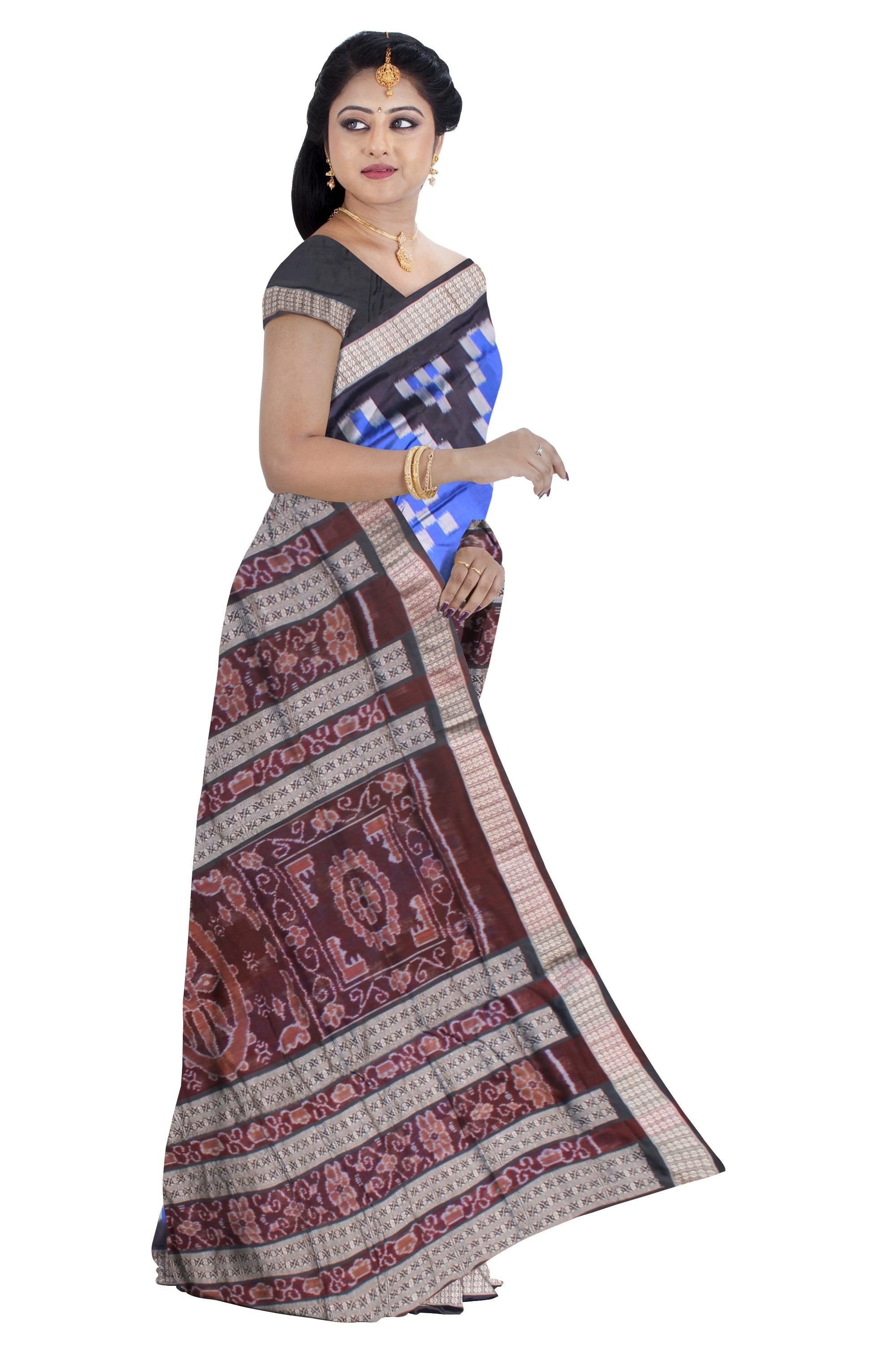 SKY BLUE AND BLACK COLOR SAPTA PATA SAREE , WITH BLOUSE PIECE. - Koshali Arts & Crafts Enterprise